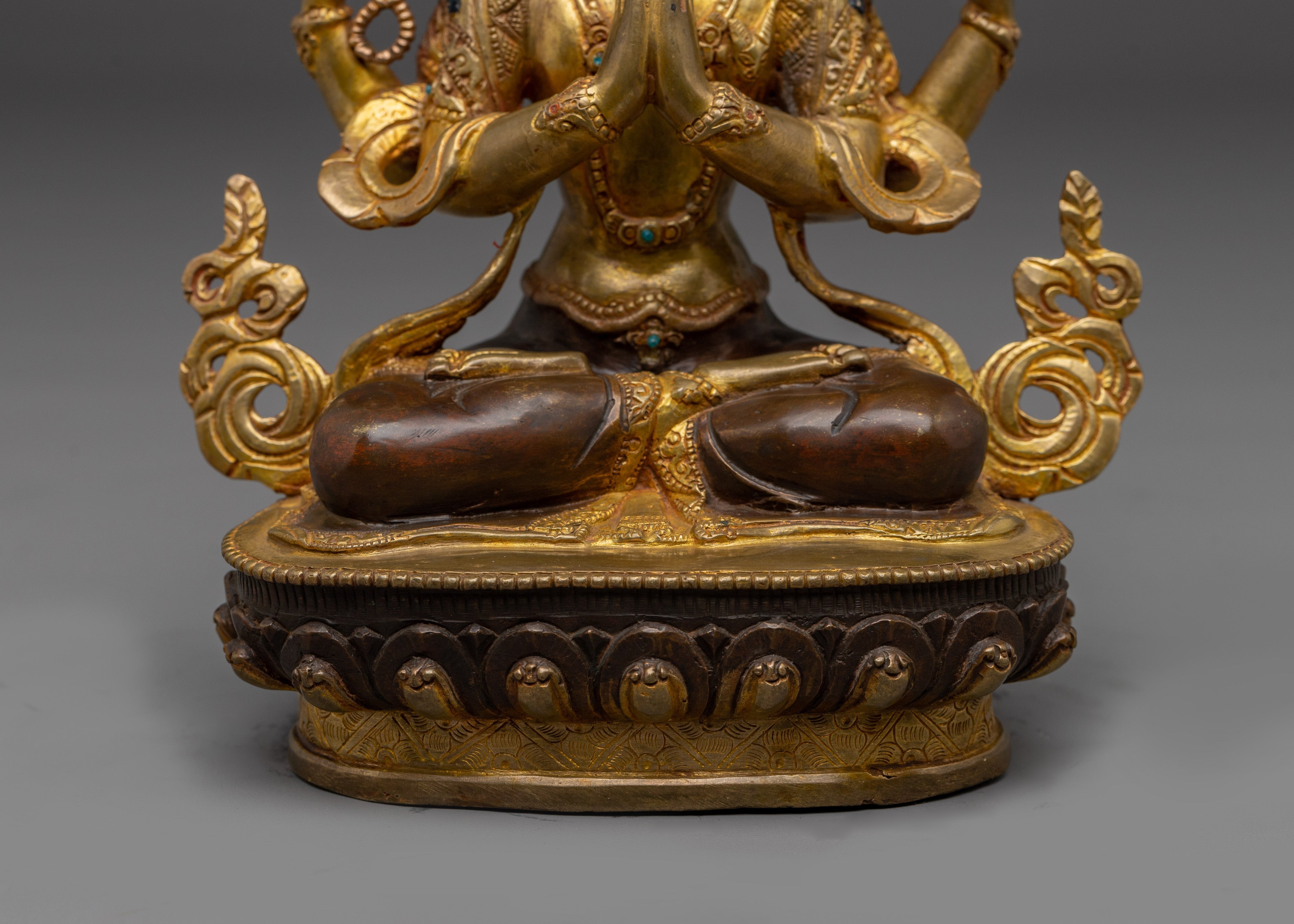 Four-Armed Chenrezig Deity in Copper | Buddhist Statue for Compassion
