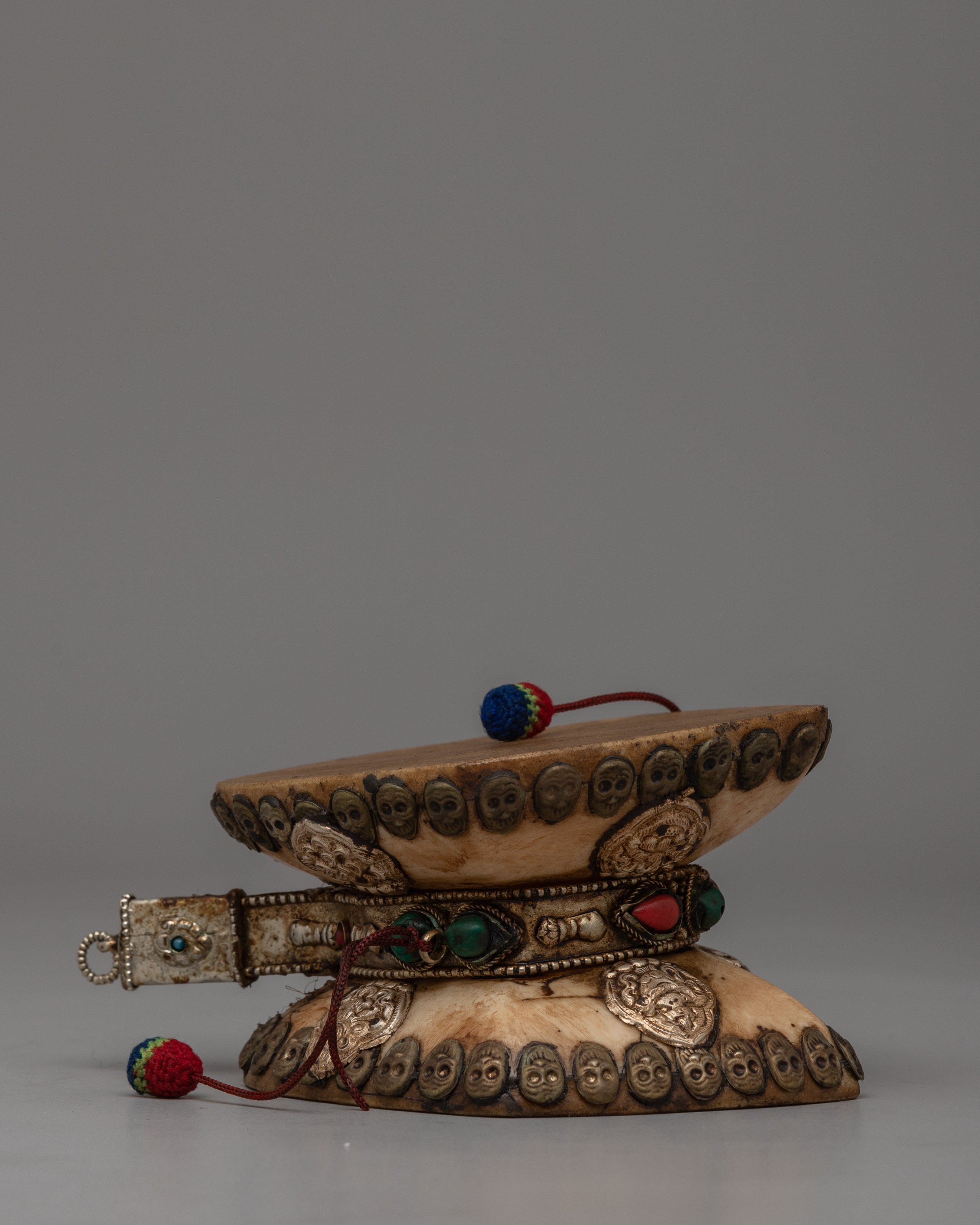 Damaru Drum with Turquoise & Coral | A Spiritual Tool for Rituals