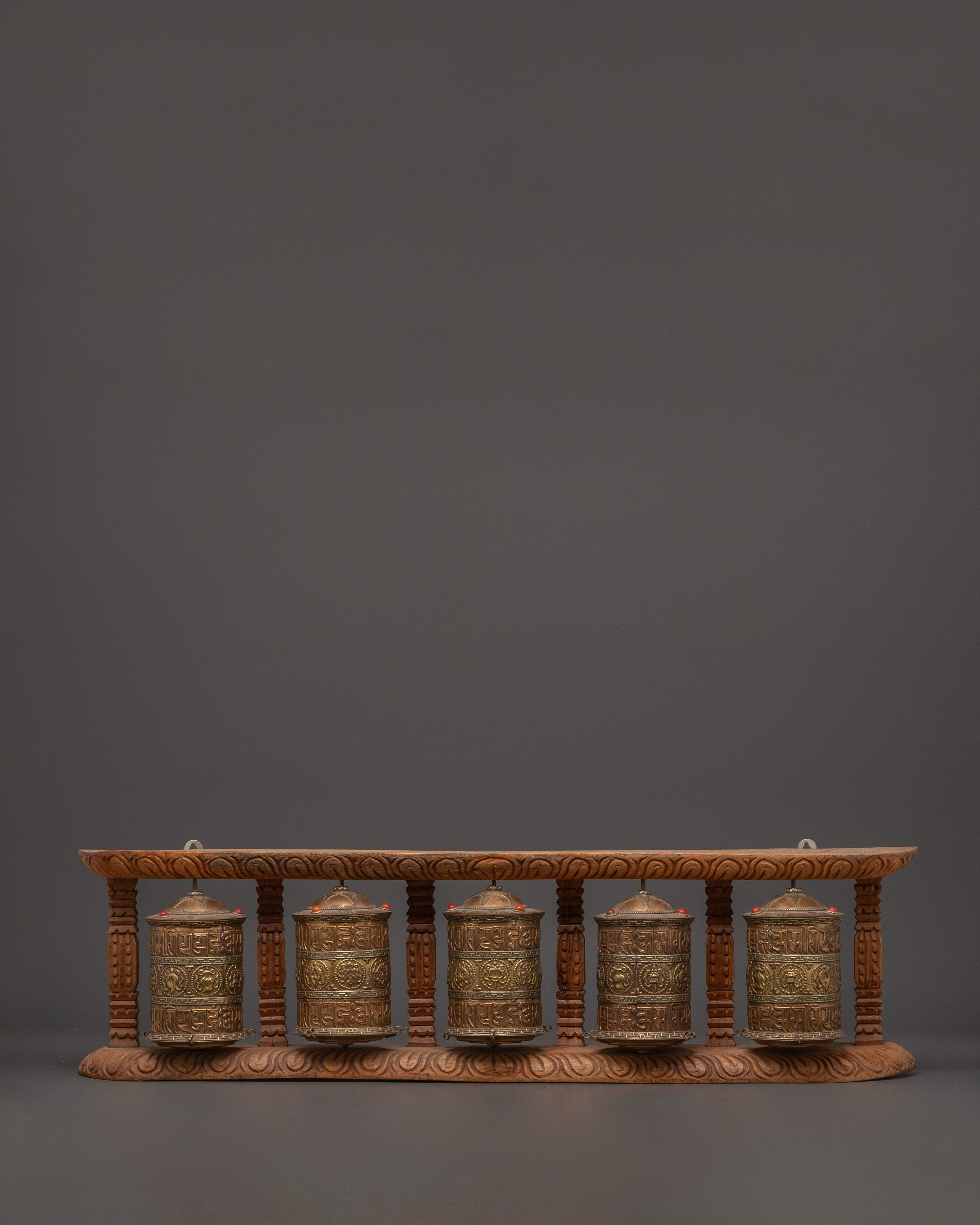 Set of 5 Handcrafted Brass Tibetan Prayer Wheels