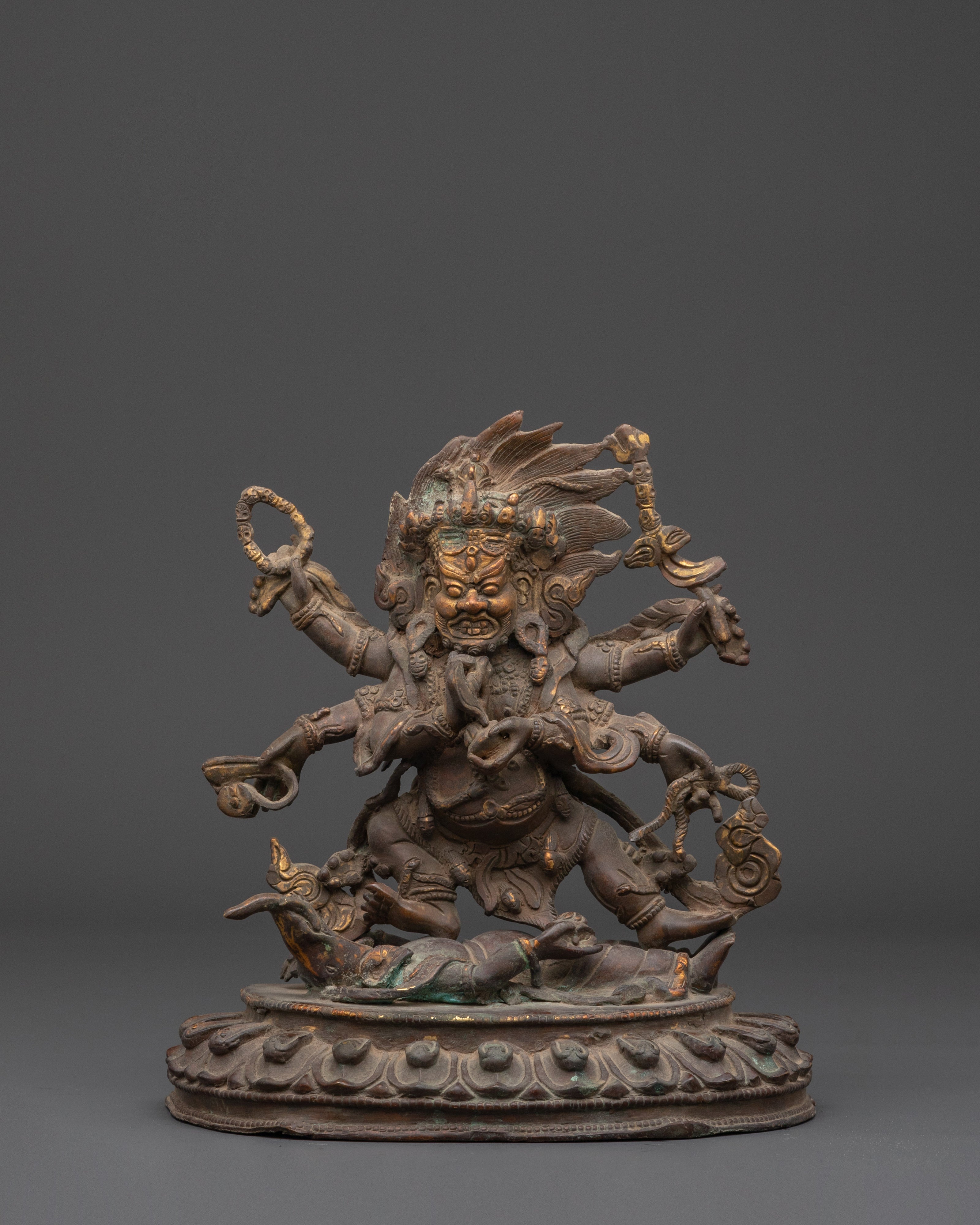 Handmade Six-Armed Mahakala Statue | Copper Body Statue
