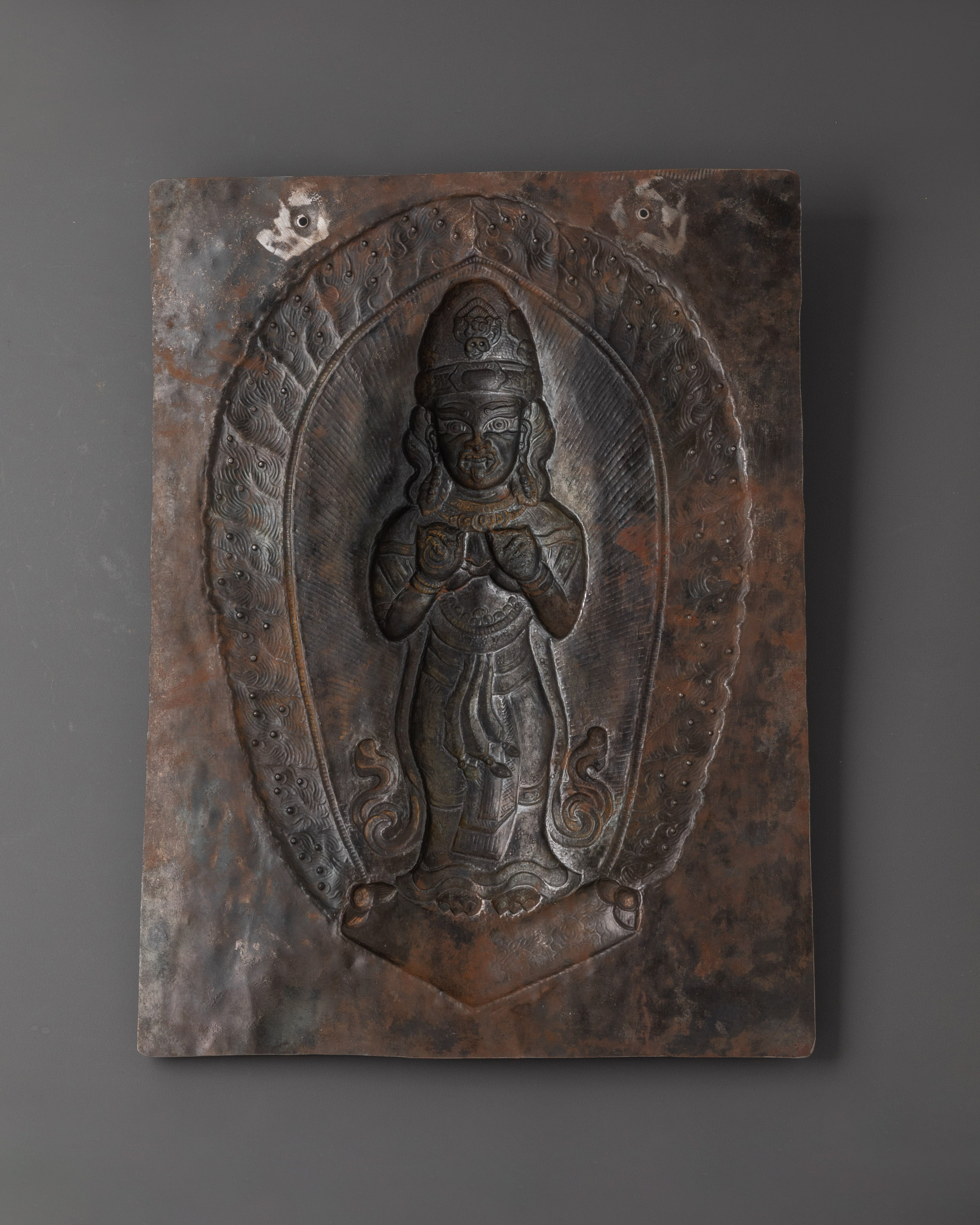 Handcrafted Iron Wall Hanging Buddha Panel | Tibetan Buddhist Metal Relief Art for Meditation