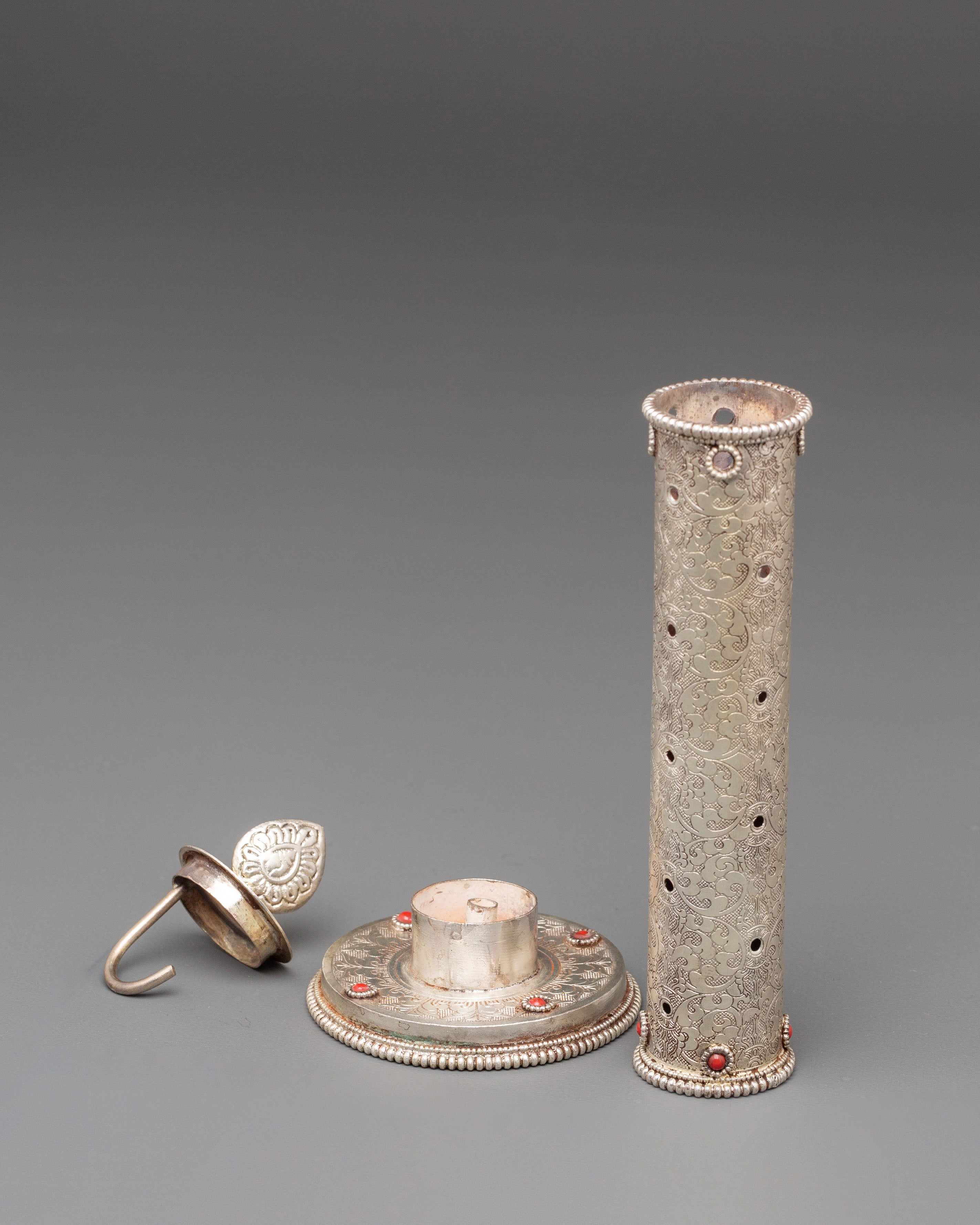 Buddhist Ritual Incense Burner | Tibetan Silver Plated Copper Censer