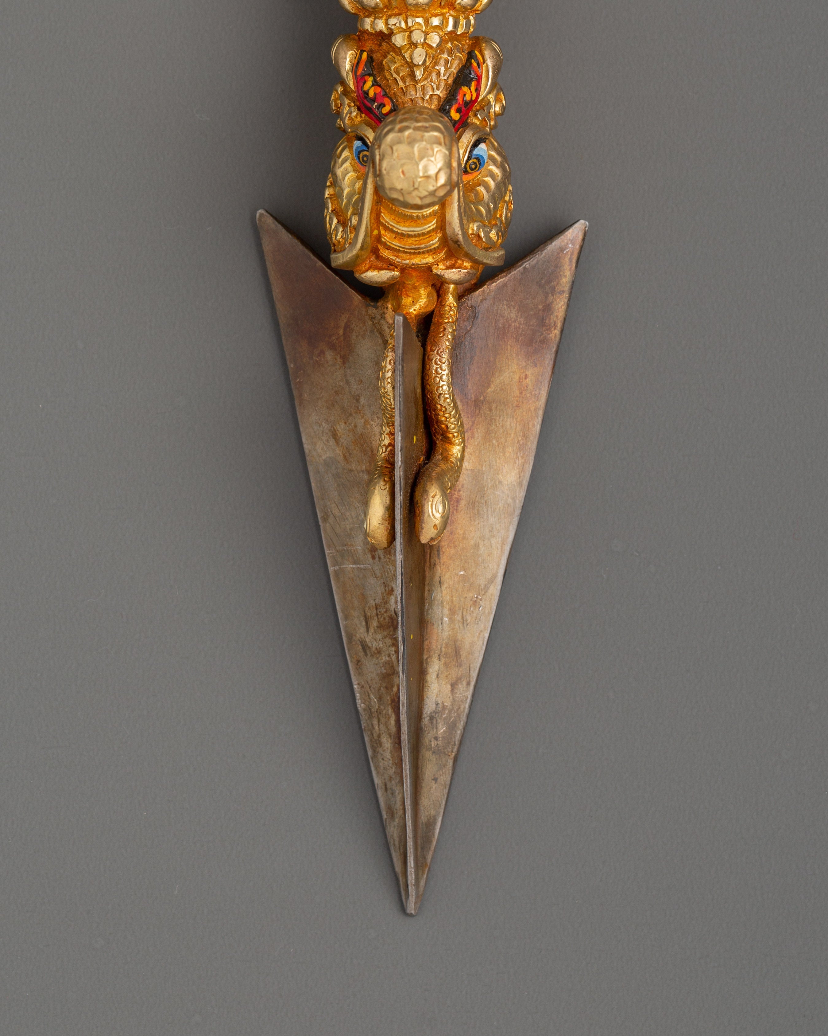 Large Gold Plated Phurba Dagger | Tibetan Ritual Dagger in Copper