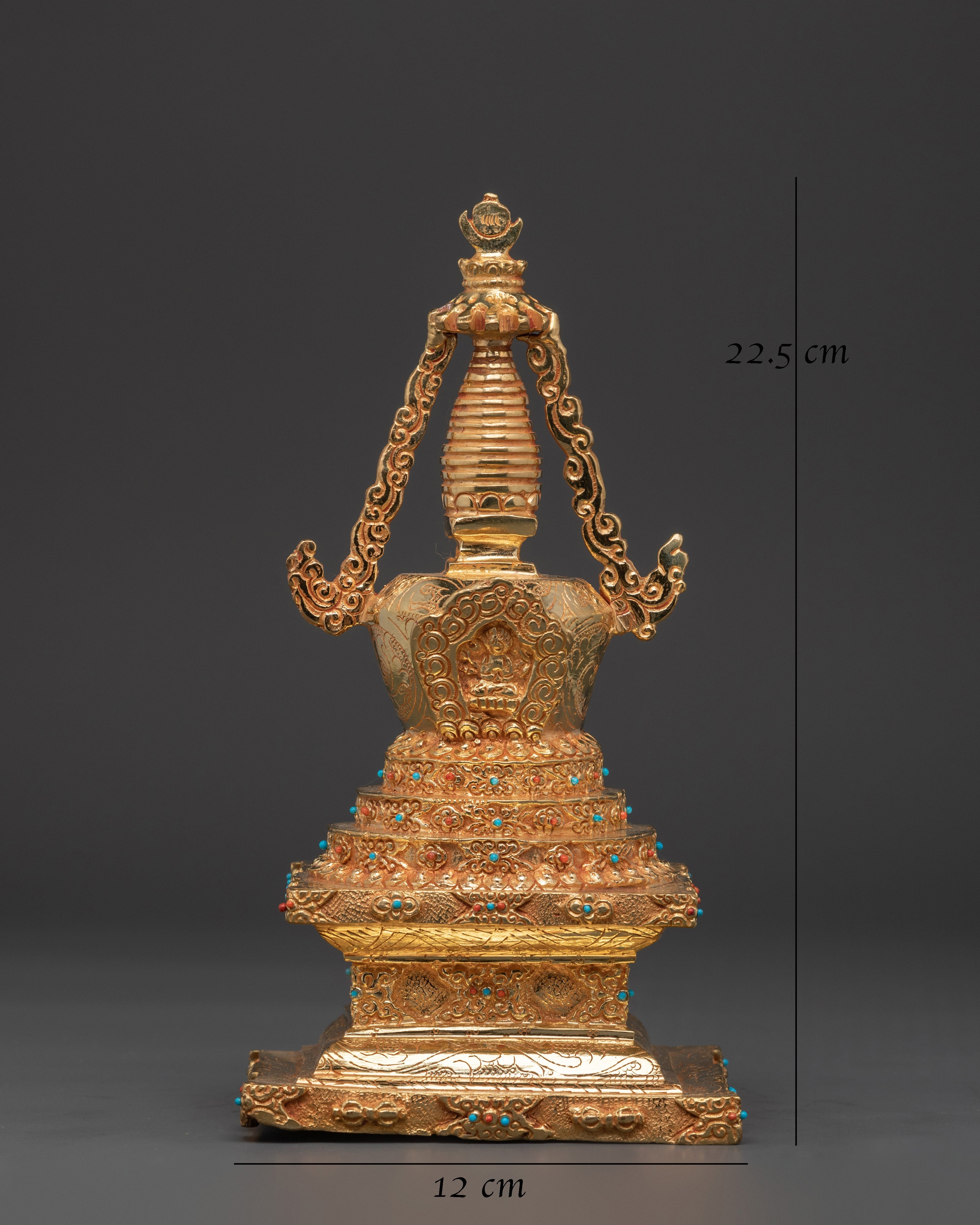 Handcrafted Tibetan Pagoda Sculpture | Gold-Plated Copper Stupa