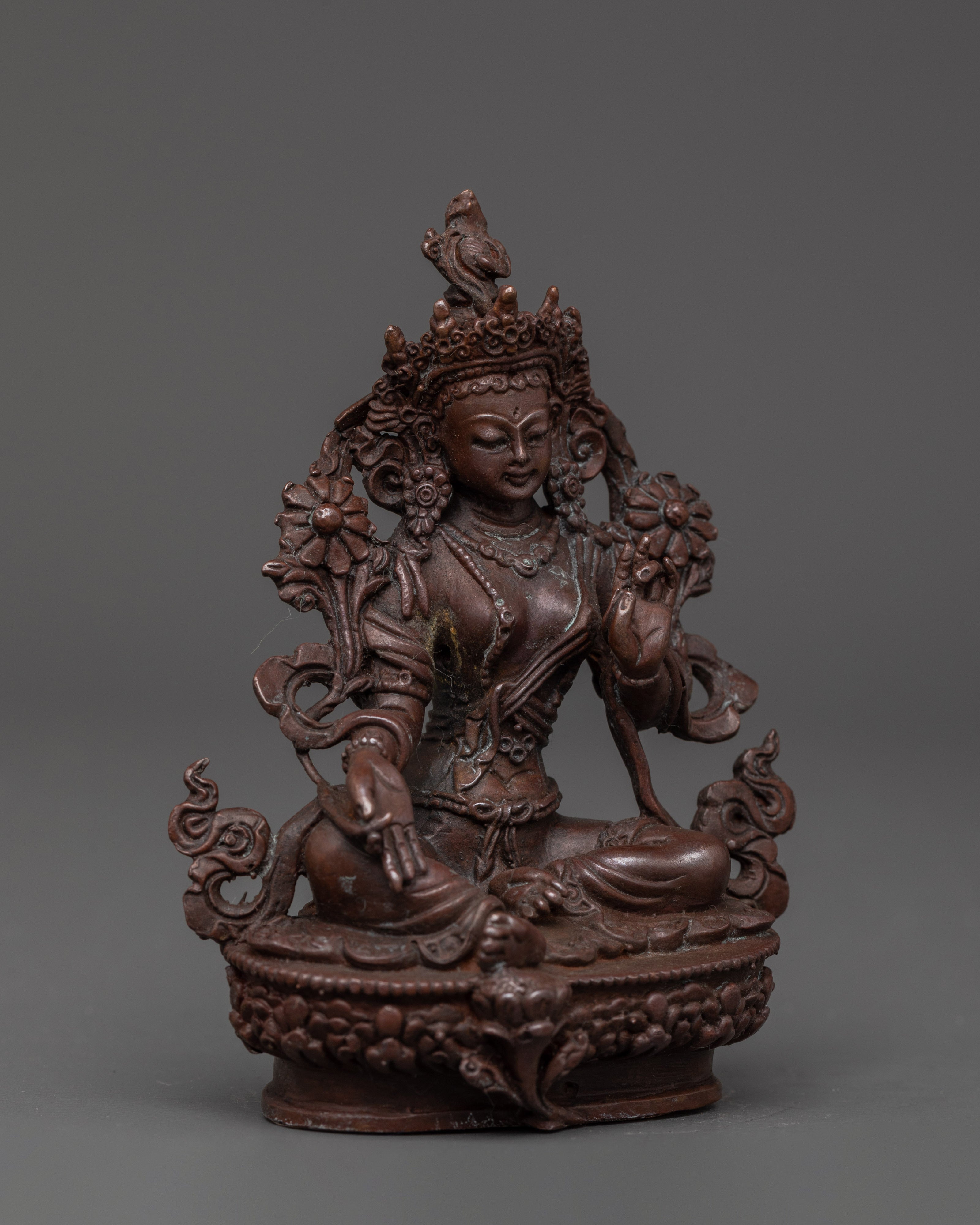 Oxidized Copper Green Tara Buddhist Deity Statue | Symbol of Compassion & Protection