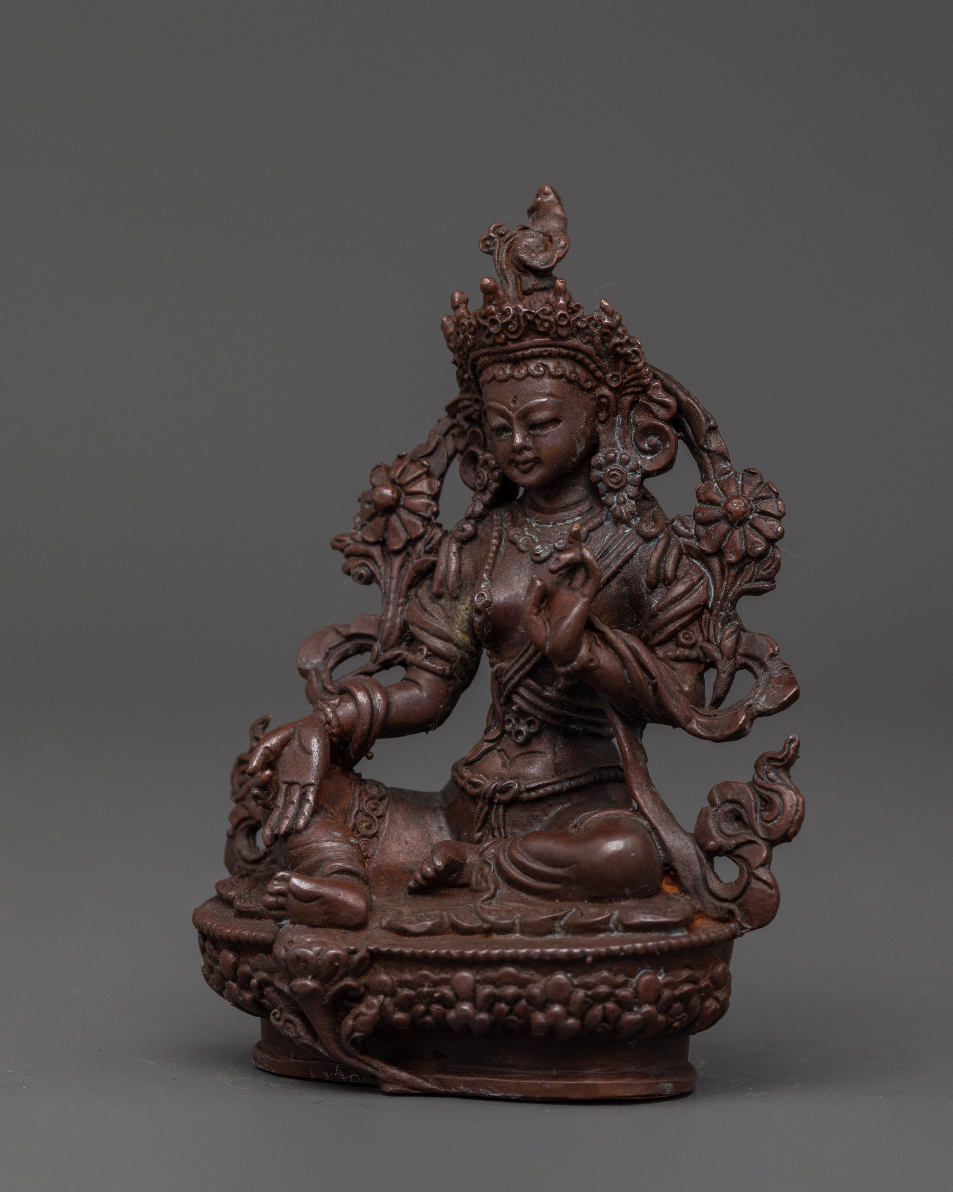 Oxidized Copper Green Tara Buddhist Deity Statue | Symbol of Compassion & Protection