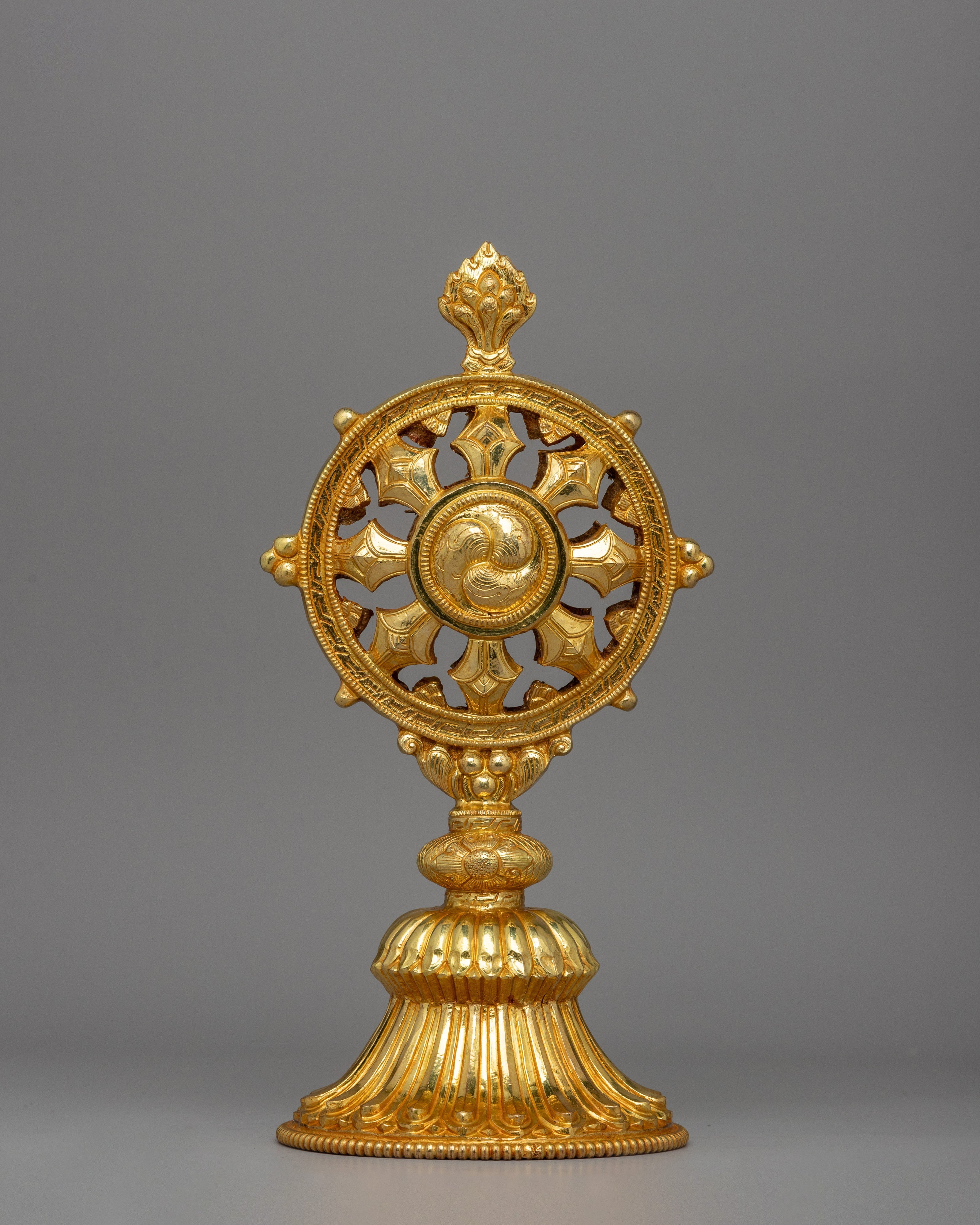 Dharma Wheel and Couple Deer Set | Plated Buddhist Shrine Decor