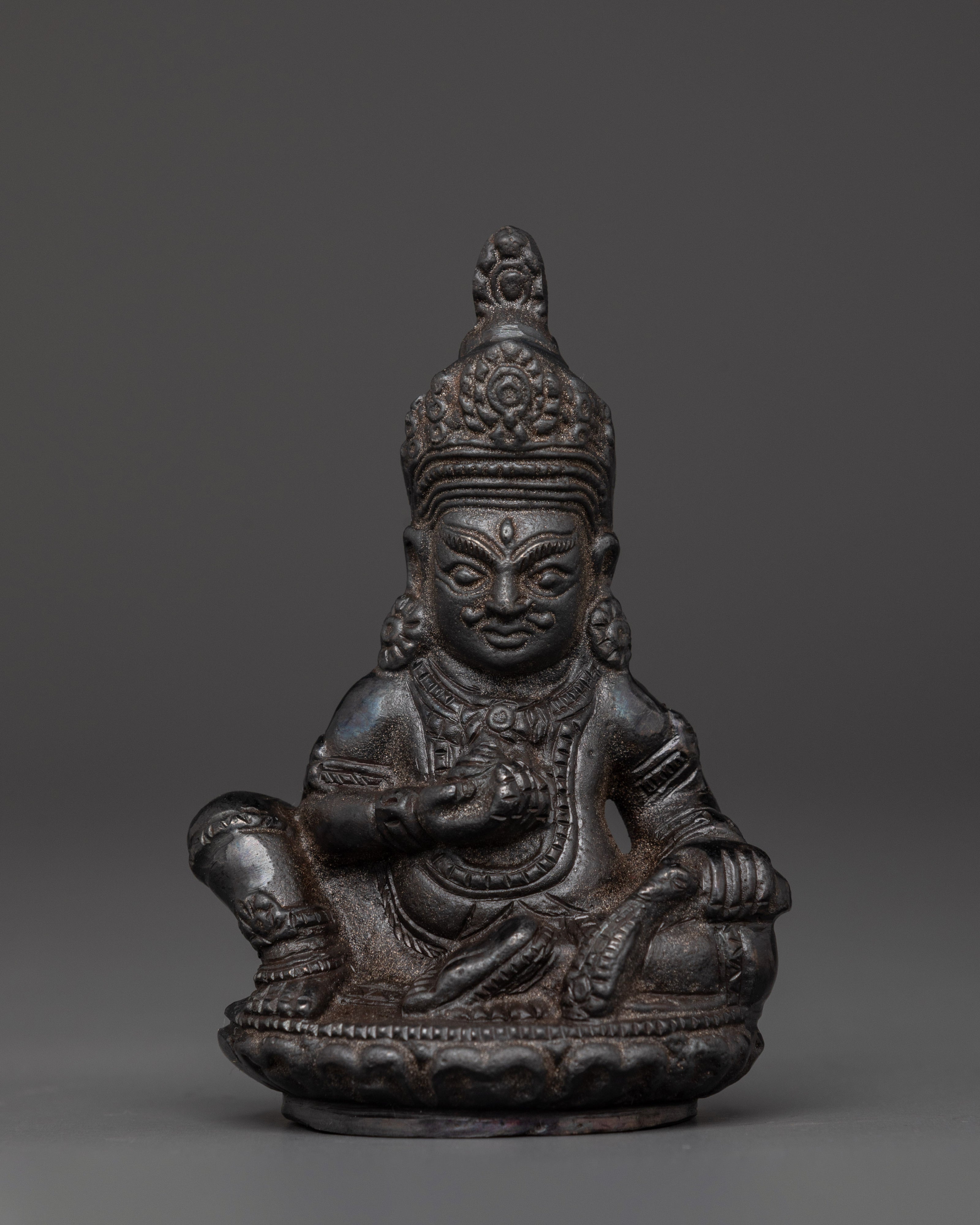 Handcrafted Black Dzambhala Sculpture | Copper Wealth Deity Figurine for Good Fortune