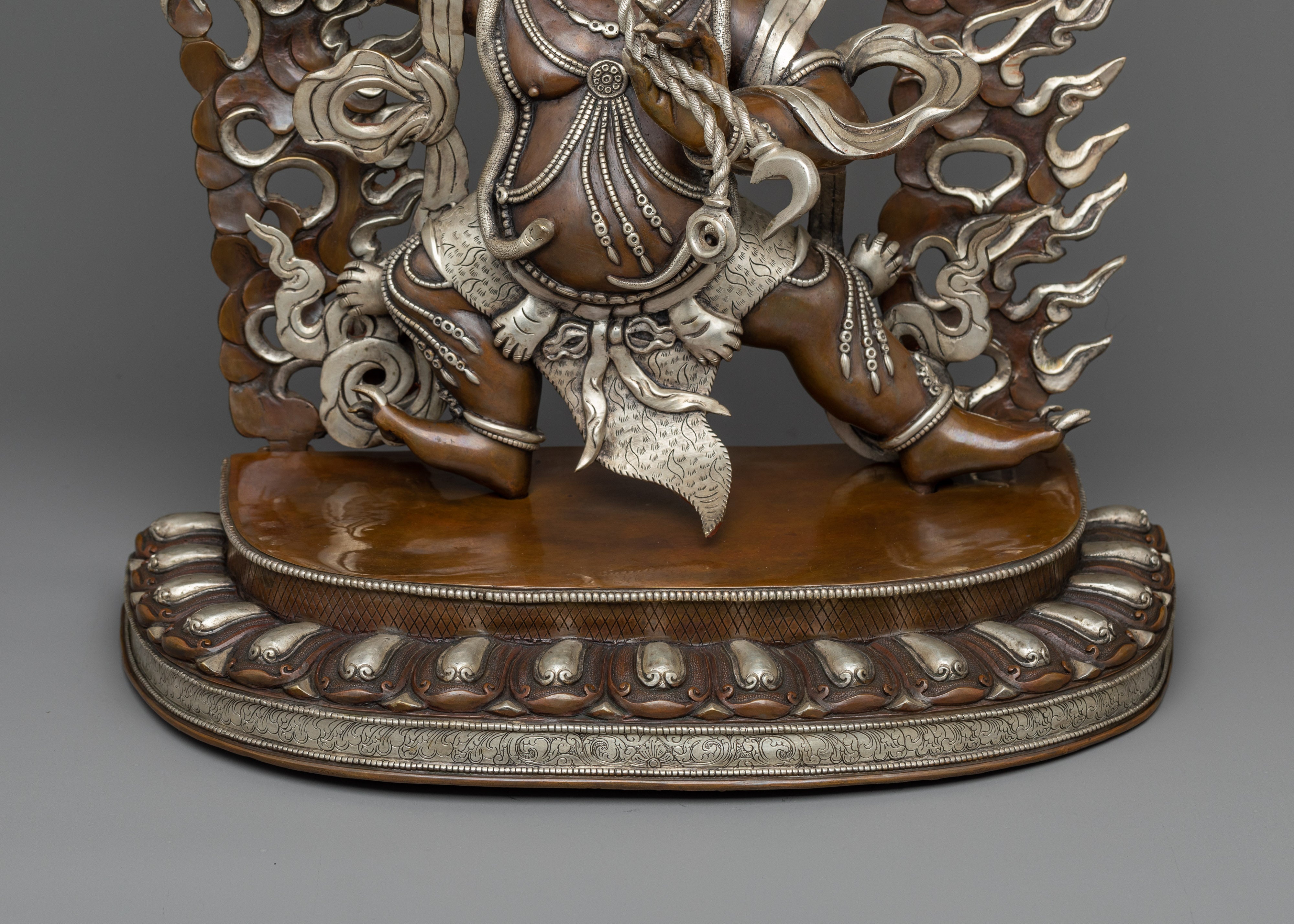Vajrapani Bodhisattva Mantra Filled Statue | Silver Plated, Oxidized Copper Artistry