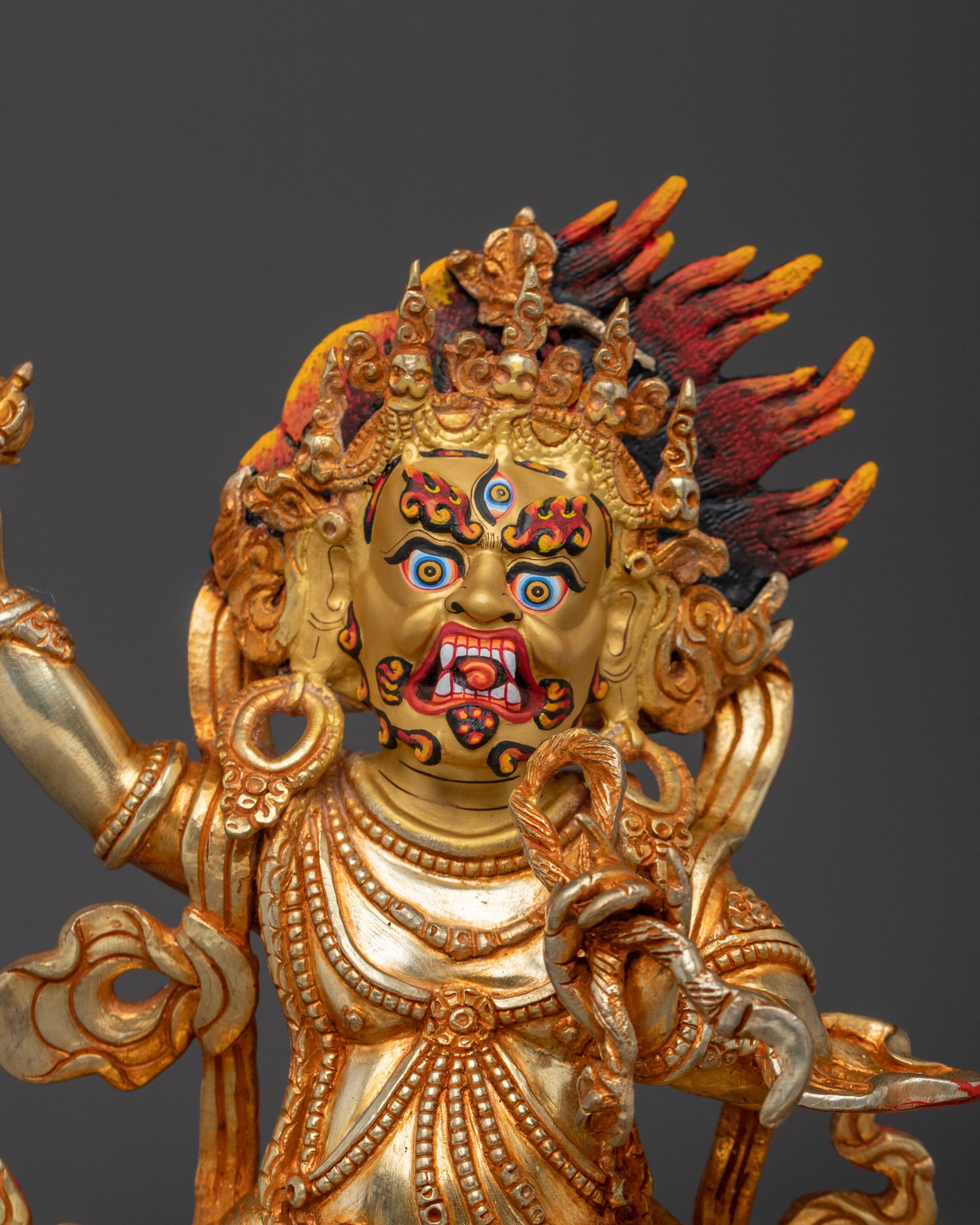 Handcrafted Vajrapani Electric Gold Statue | Powerful Buddhist Protector from Nepal