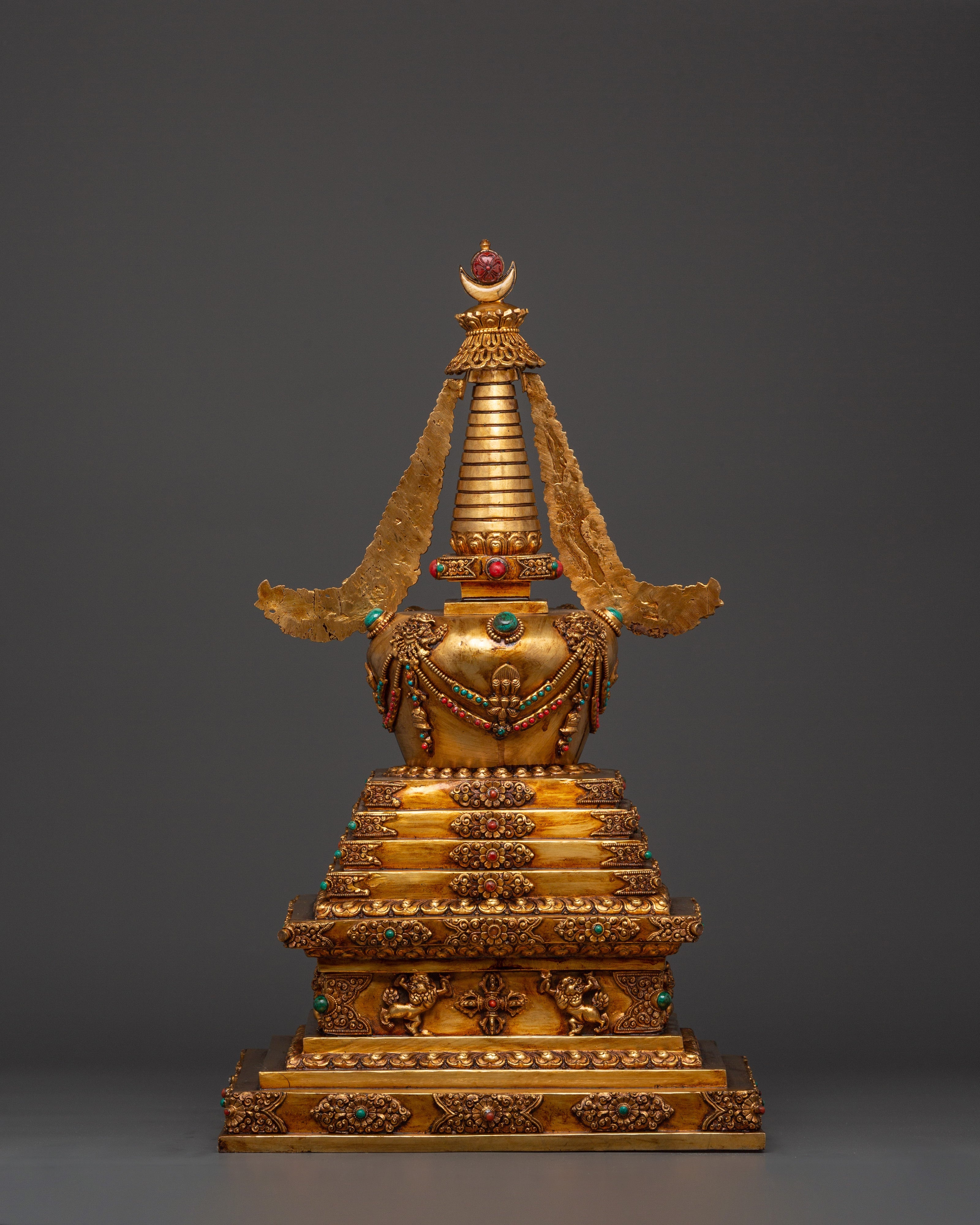Spiritual Meditation Stupa | Copper & Gold-Plated Tibetan Relic