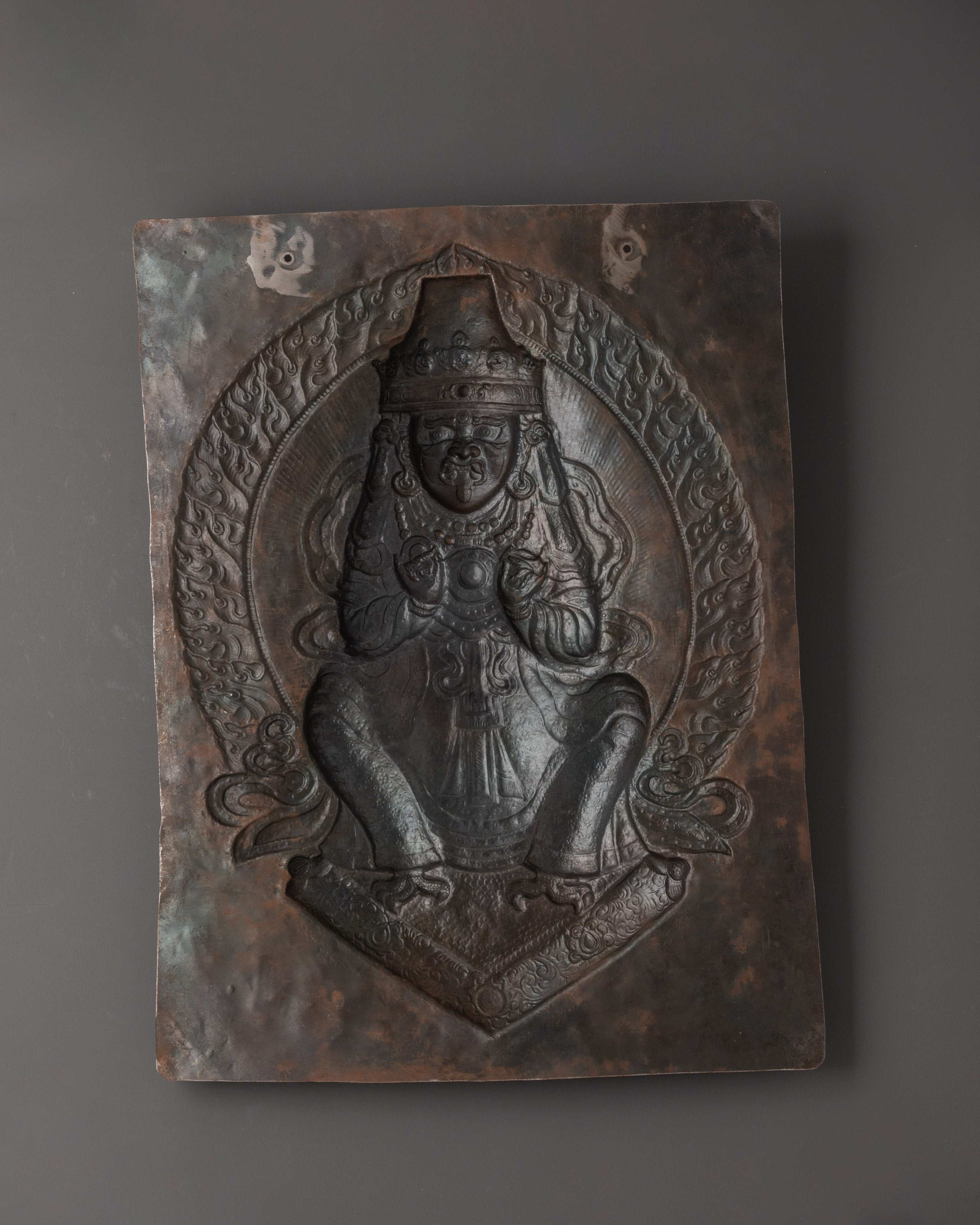 Handcrafted Engraved Buddha Wall Hanging Panel | Tibetan Buddhist Metal Relief Art