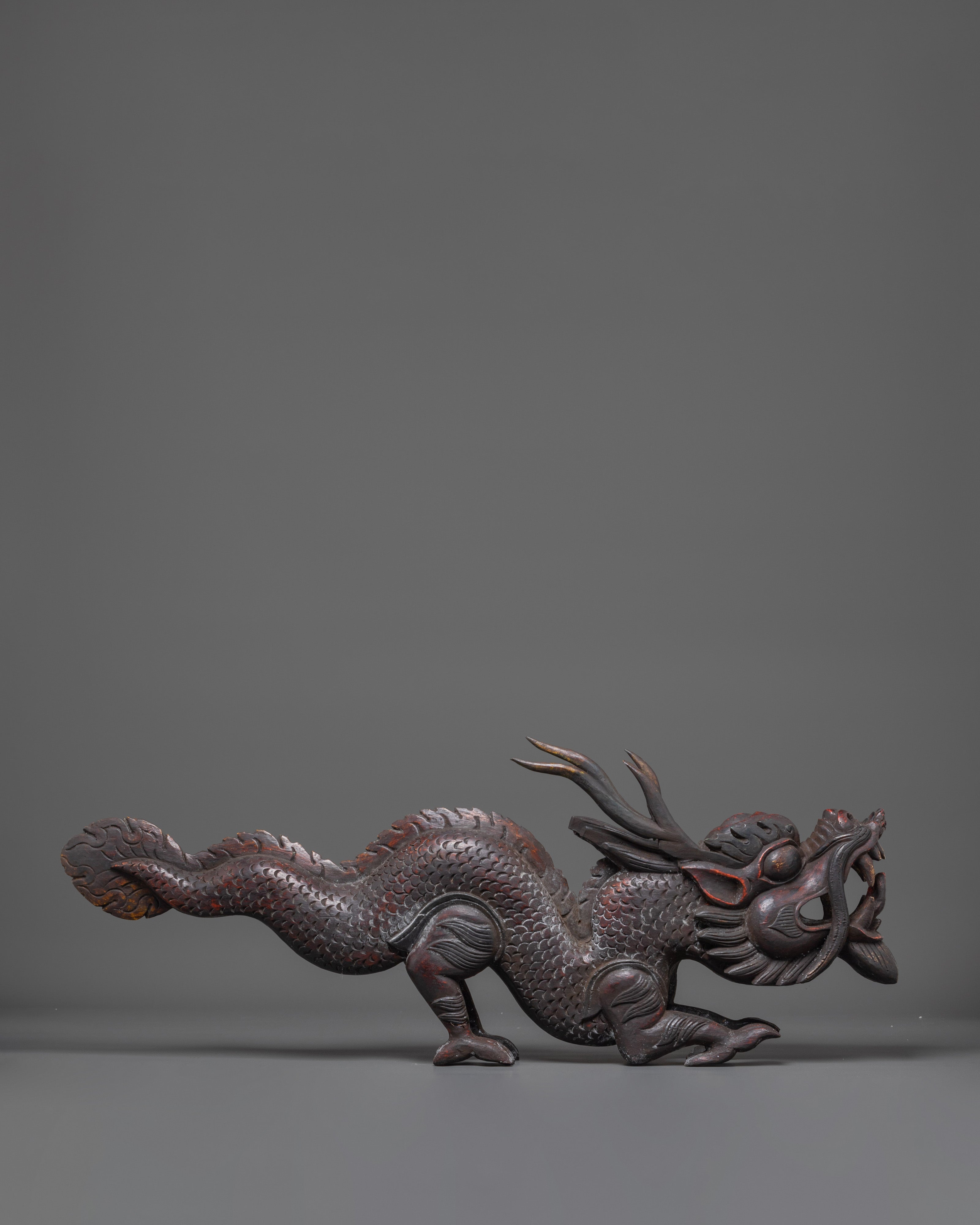 Wooden Dragon Sculpture | Tibetan Buddhist Protective Symbol