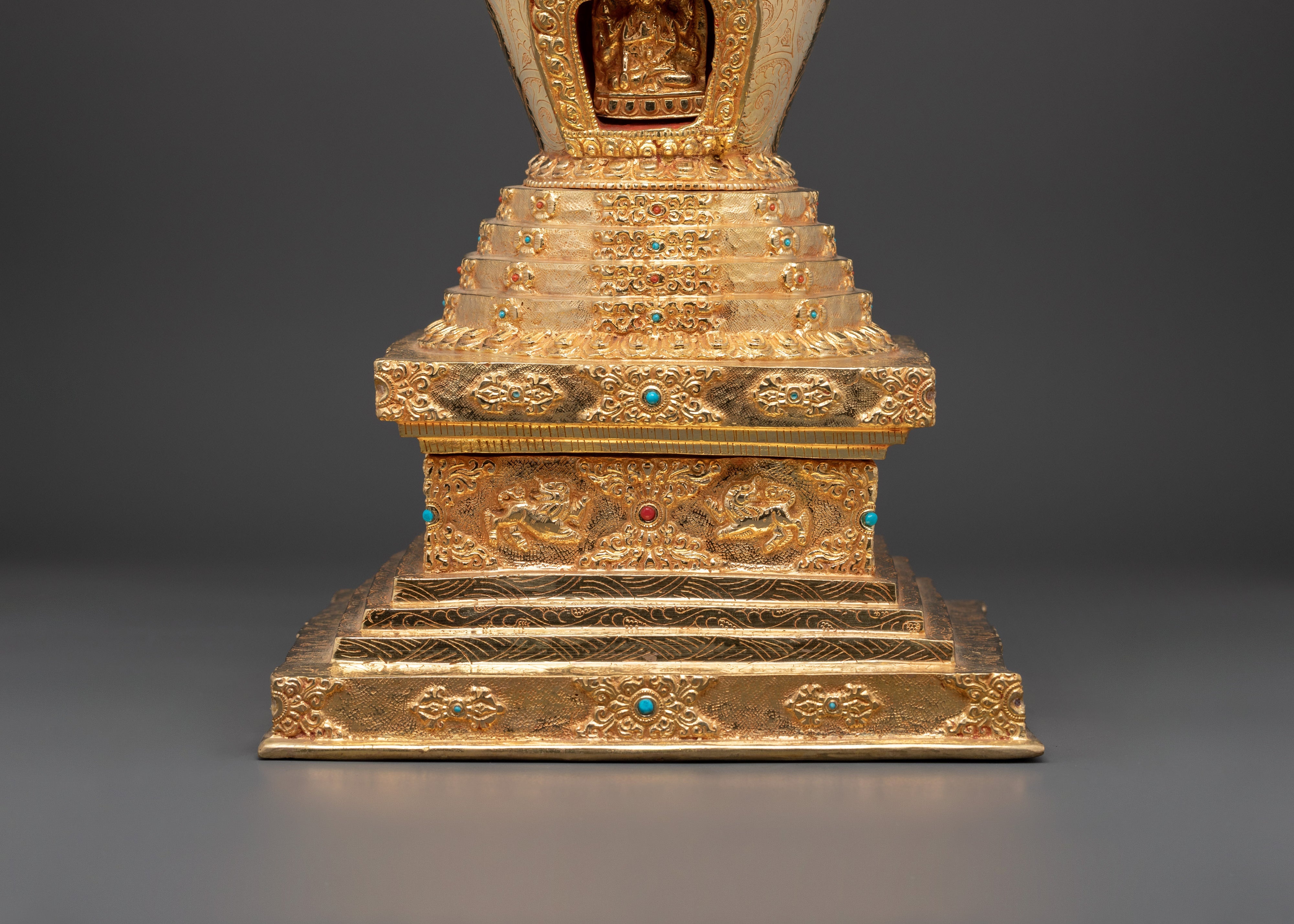 Tibetan Buddhist Stupa Sculpture | Gold Plated Copper Chorten
