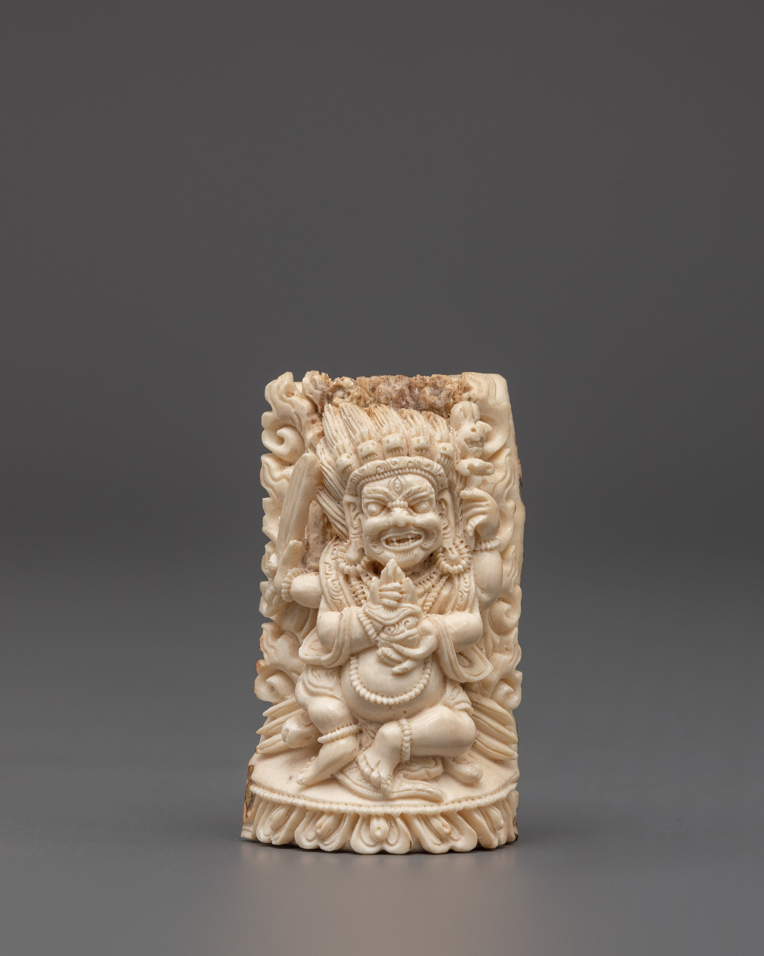 Handcarved Tantric Mahakala Bone Sculpture | Buddhist Protector Deity