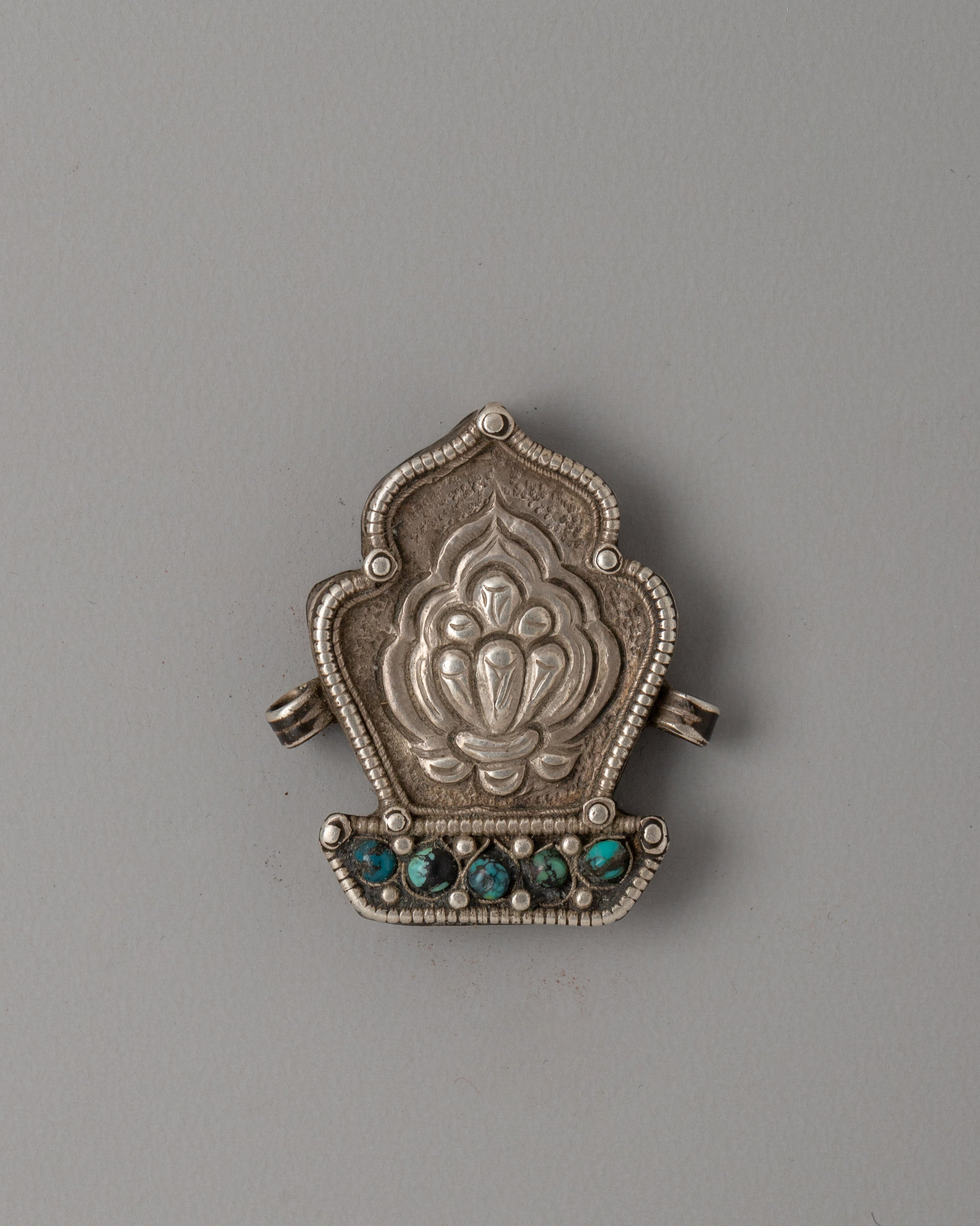 Silver-Plated Tibetan Ghau Box Pendant