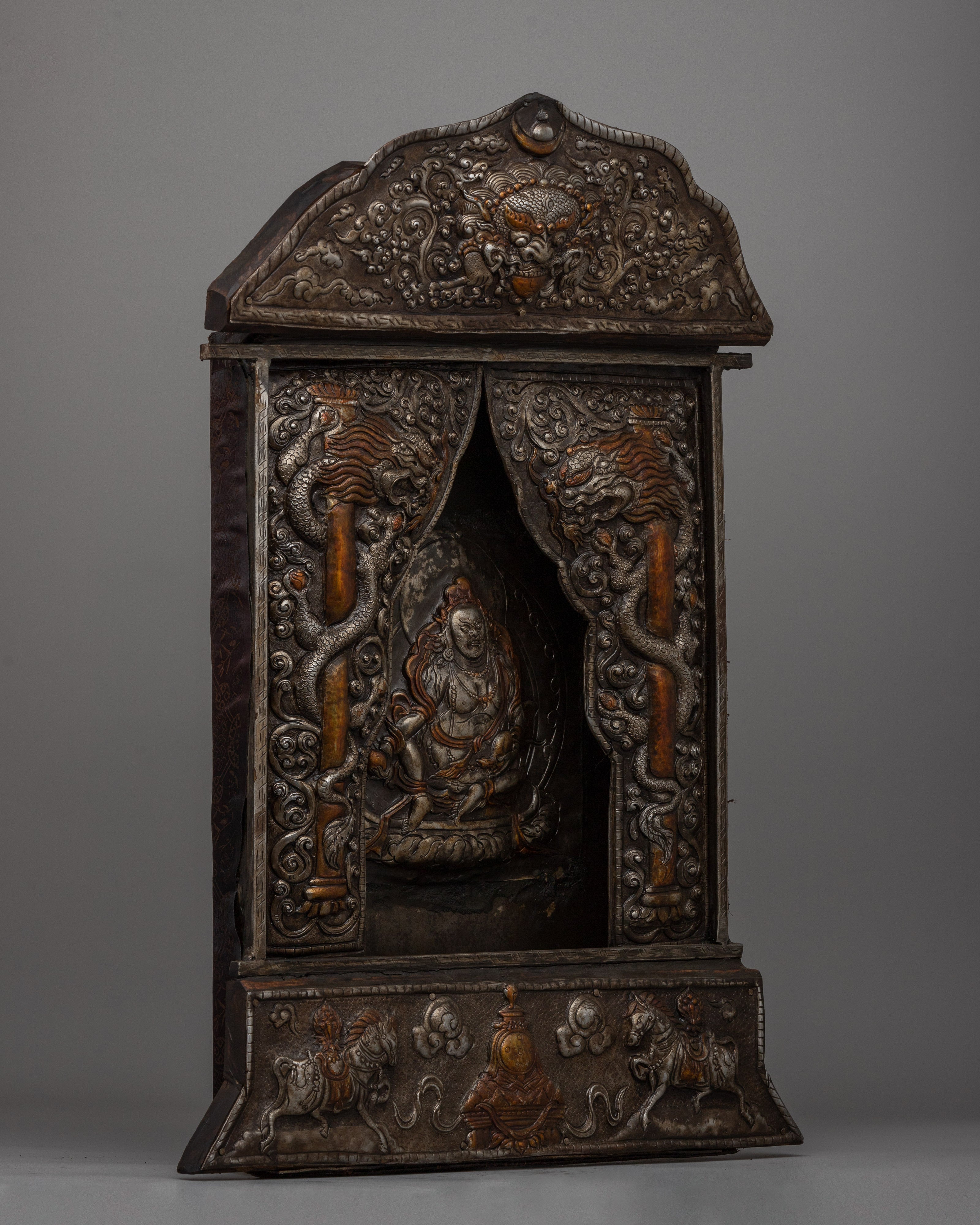 Hand-Carved Gold-Polished Iron Wall Hanging | Buddhist Metal Thangka