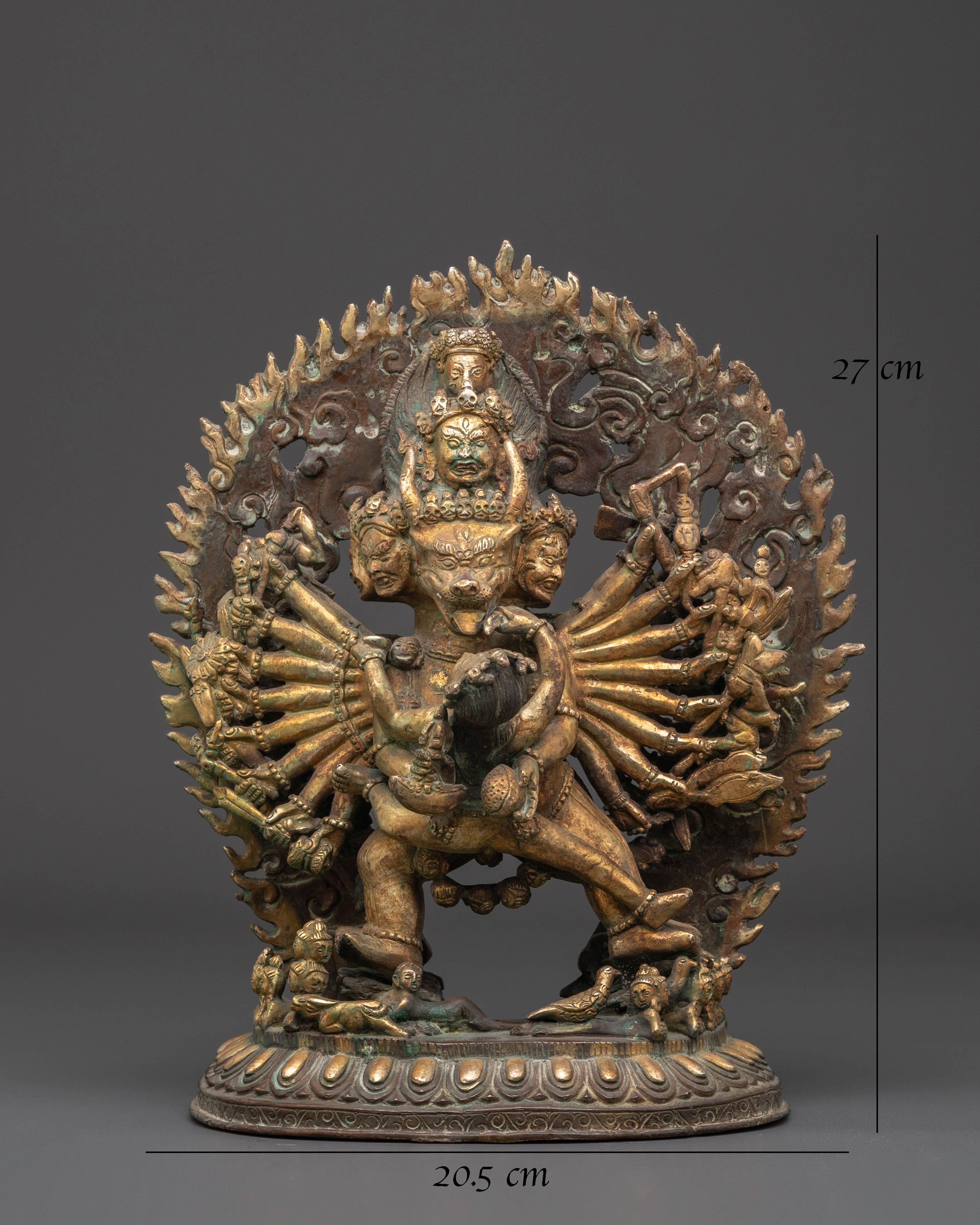 Handmade Gold Plated Yamantaka Statue | Copper Spiritual Art