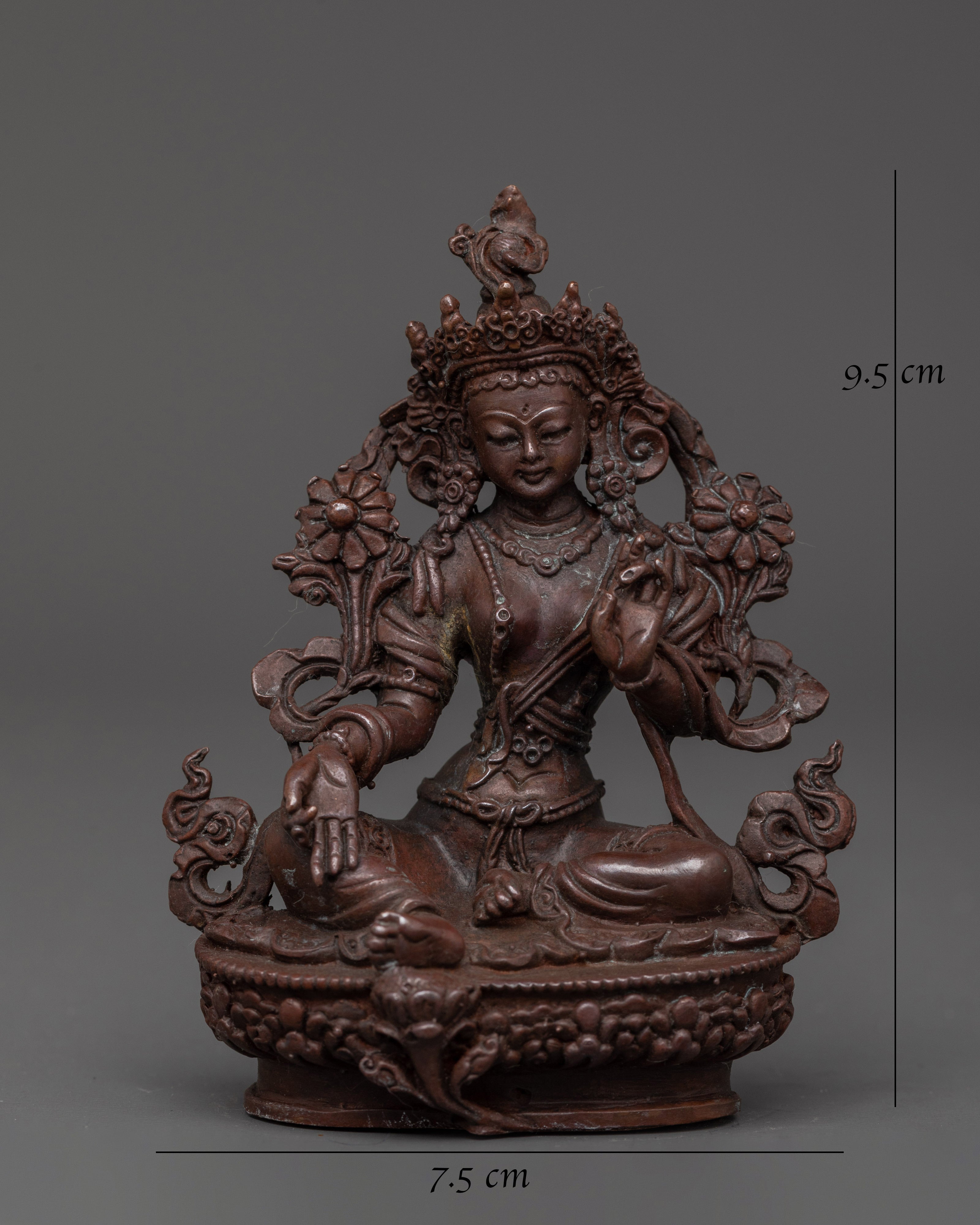 Oxidized Copper Green Tara Buddhist Deity Statue | Symbol of Compassion & Protection