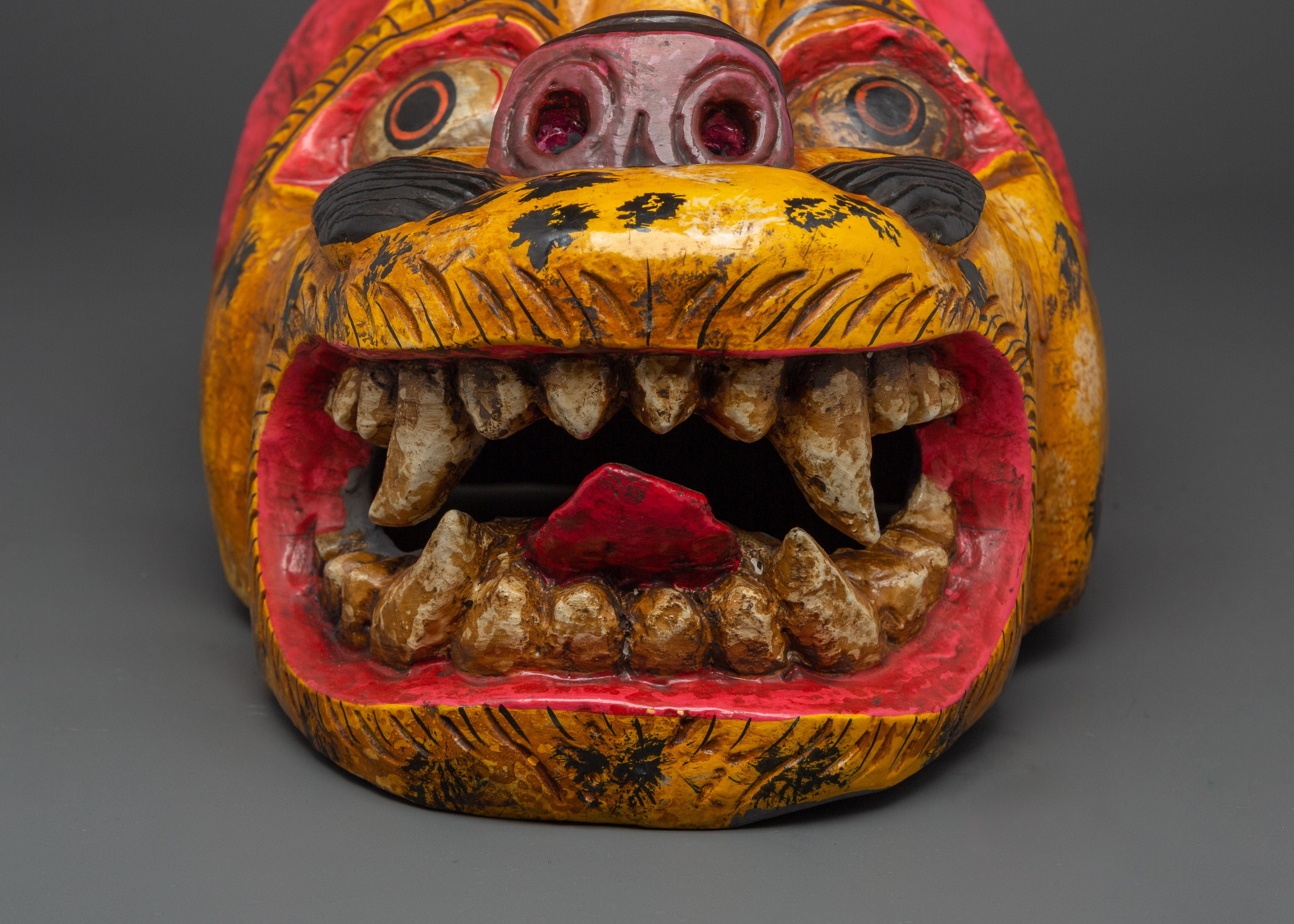 Handcrafted Leopard Wall Mask in Painted Wood | Himalayan Animal Spirit Decor