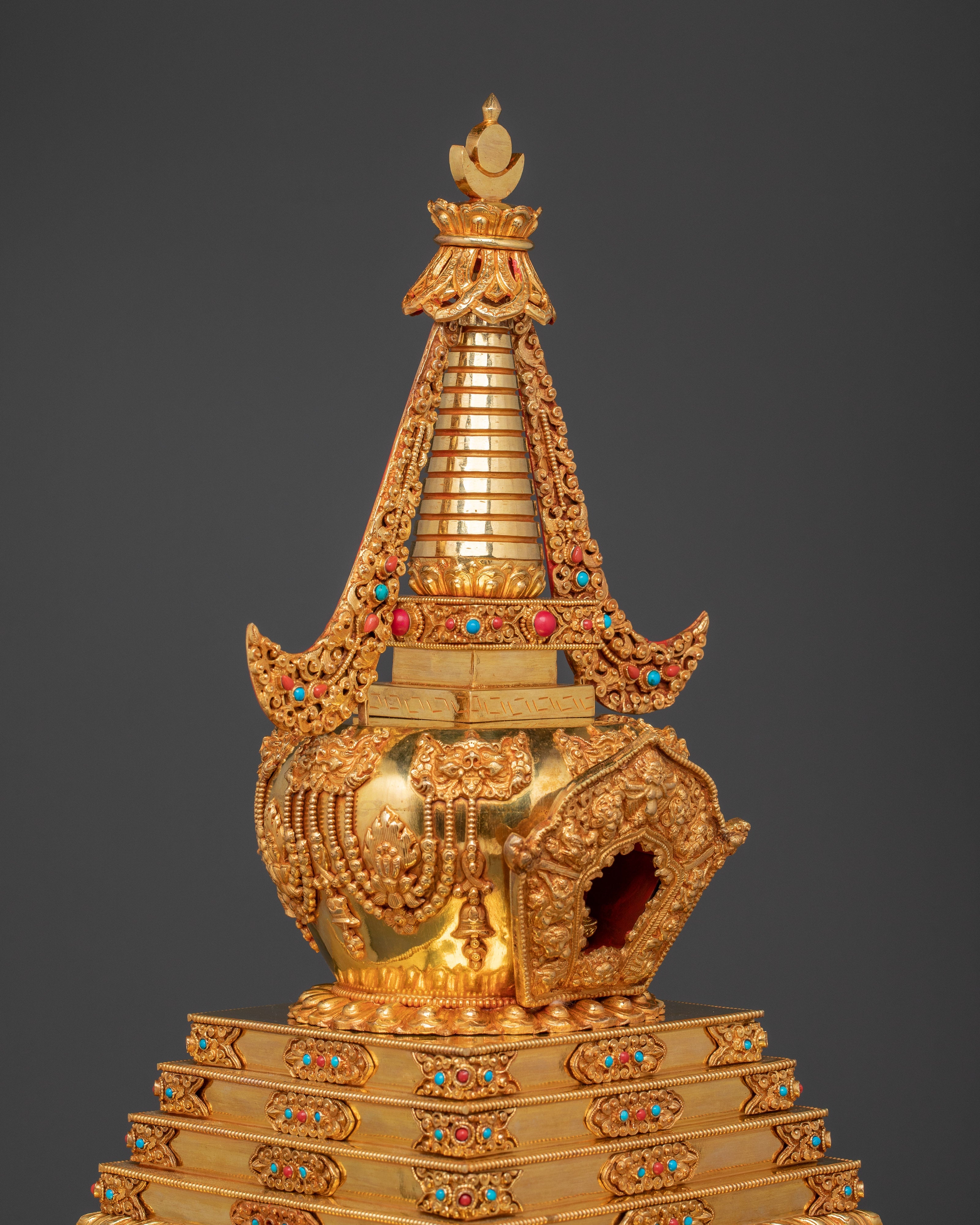 Turquoise Coral Stupa for Tibetan Altar & Meditation