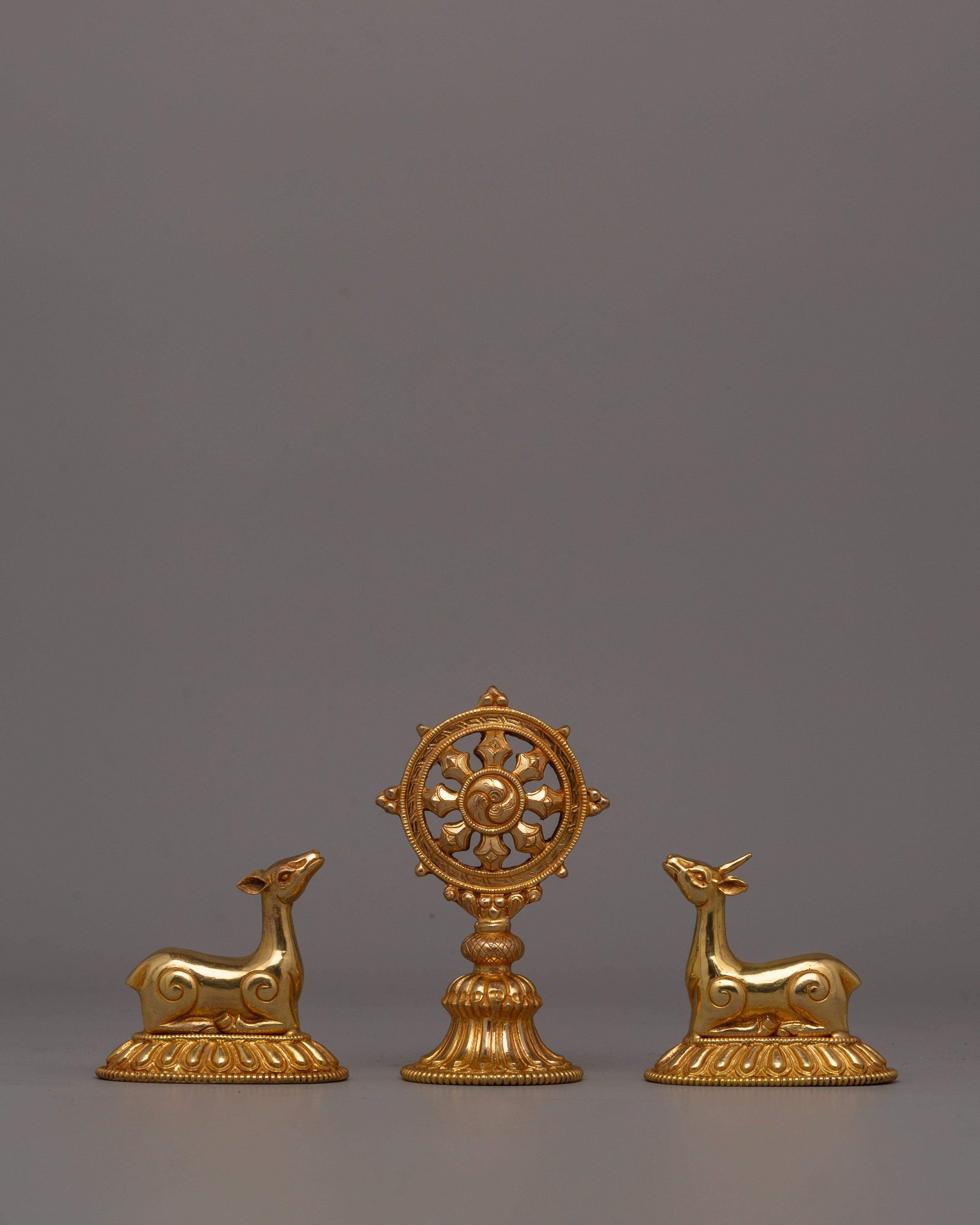 Copper Dharma Wheel and Deer Set