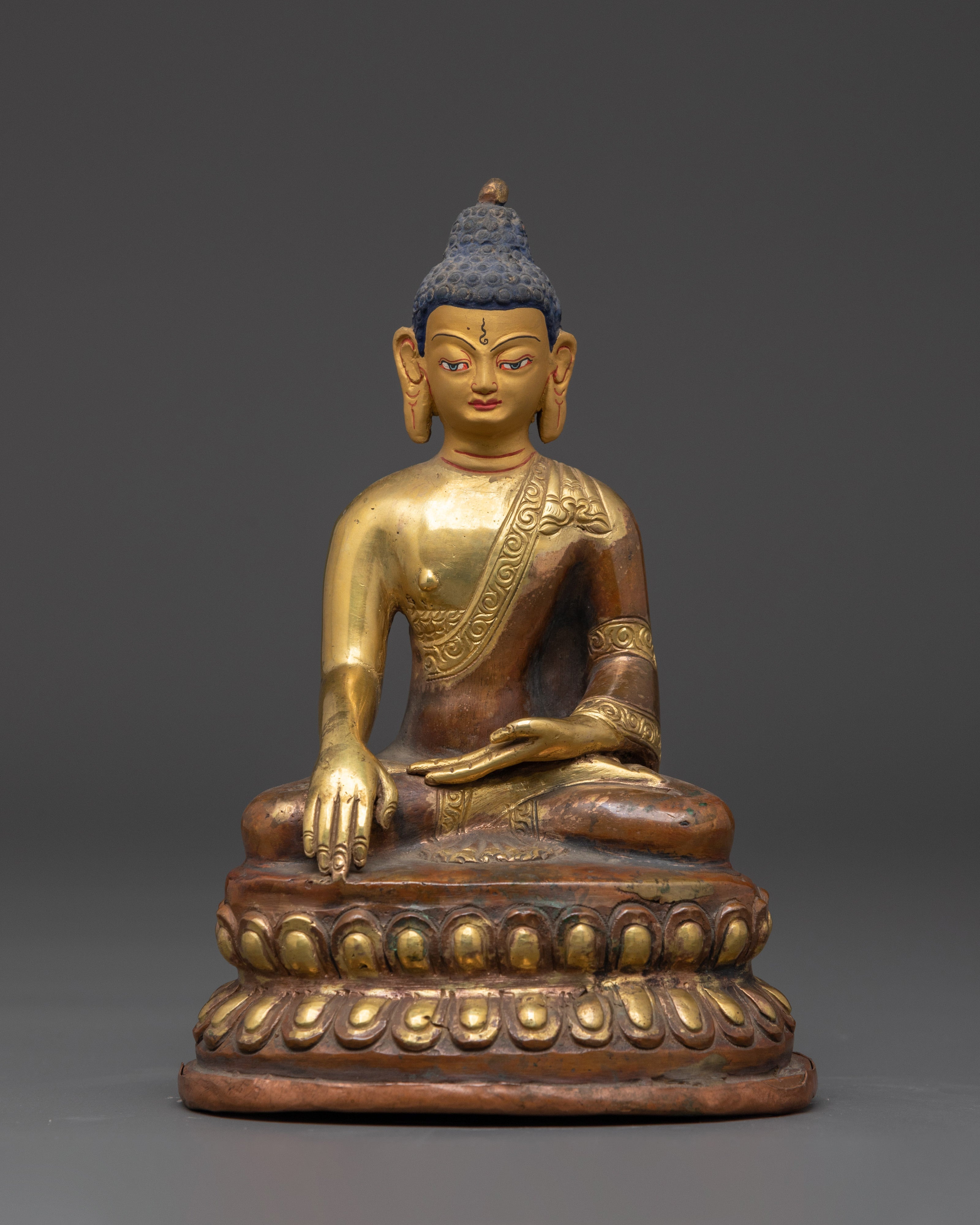 Set of Five Brass Buddha Statues | Gold Plated Oxidized Copper