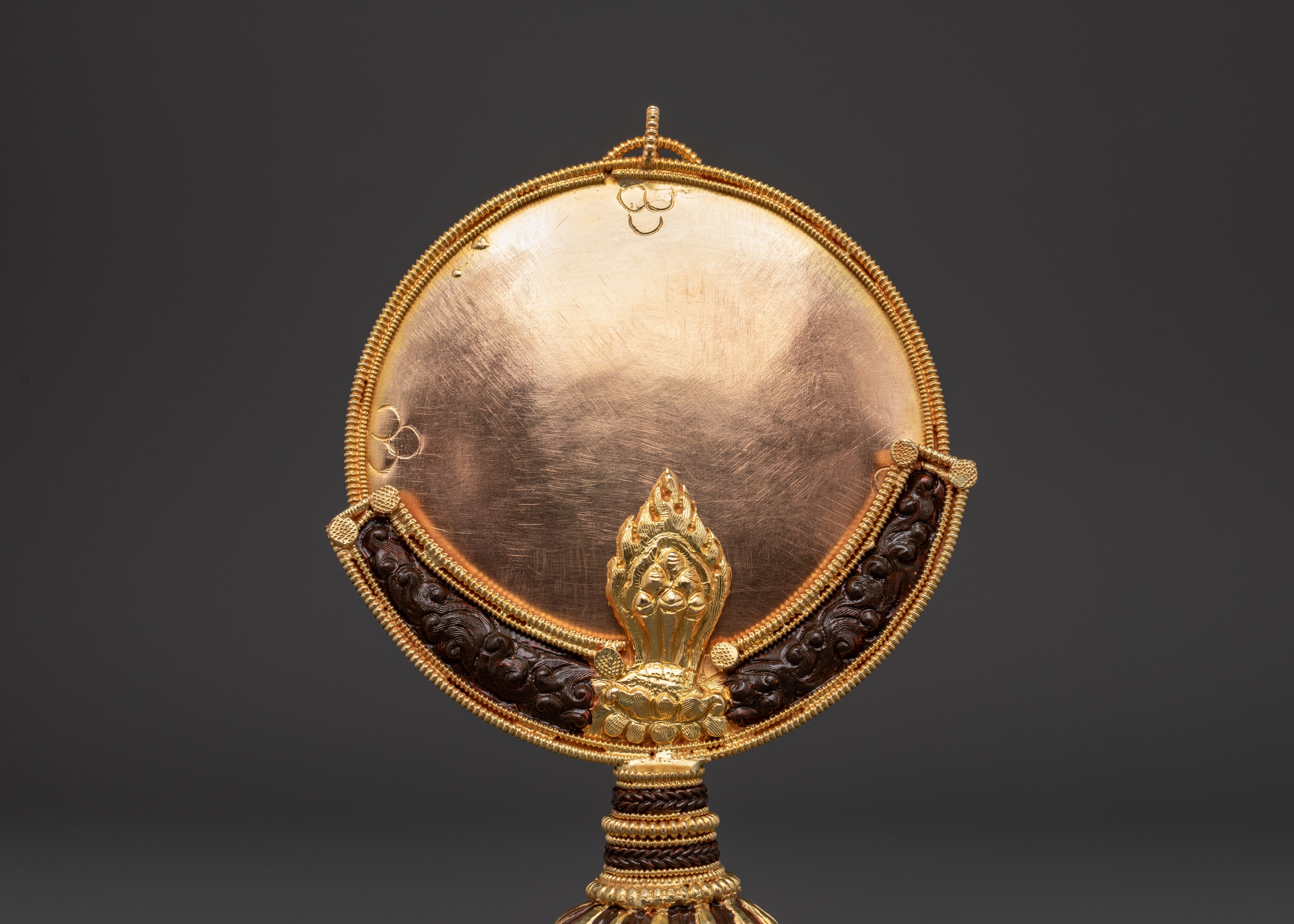 Tibetan Buddhist Ritual Mirror | Handmade Gold-Plated Copper Melong