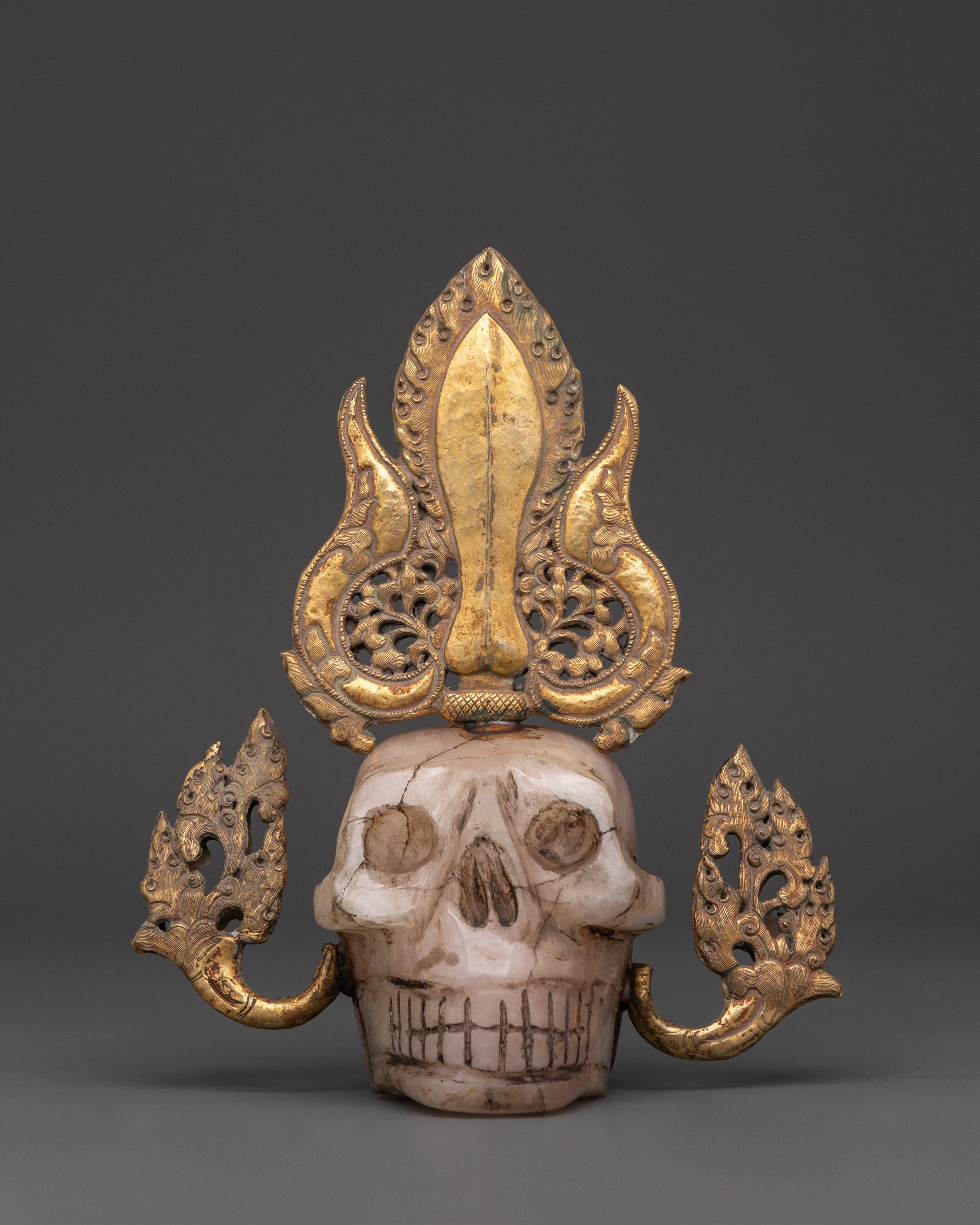 Spiritual Skull Head Decor | Gold Plated Crystal Kapala