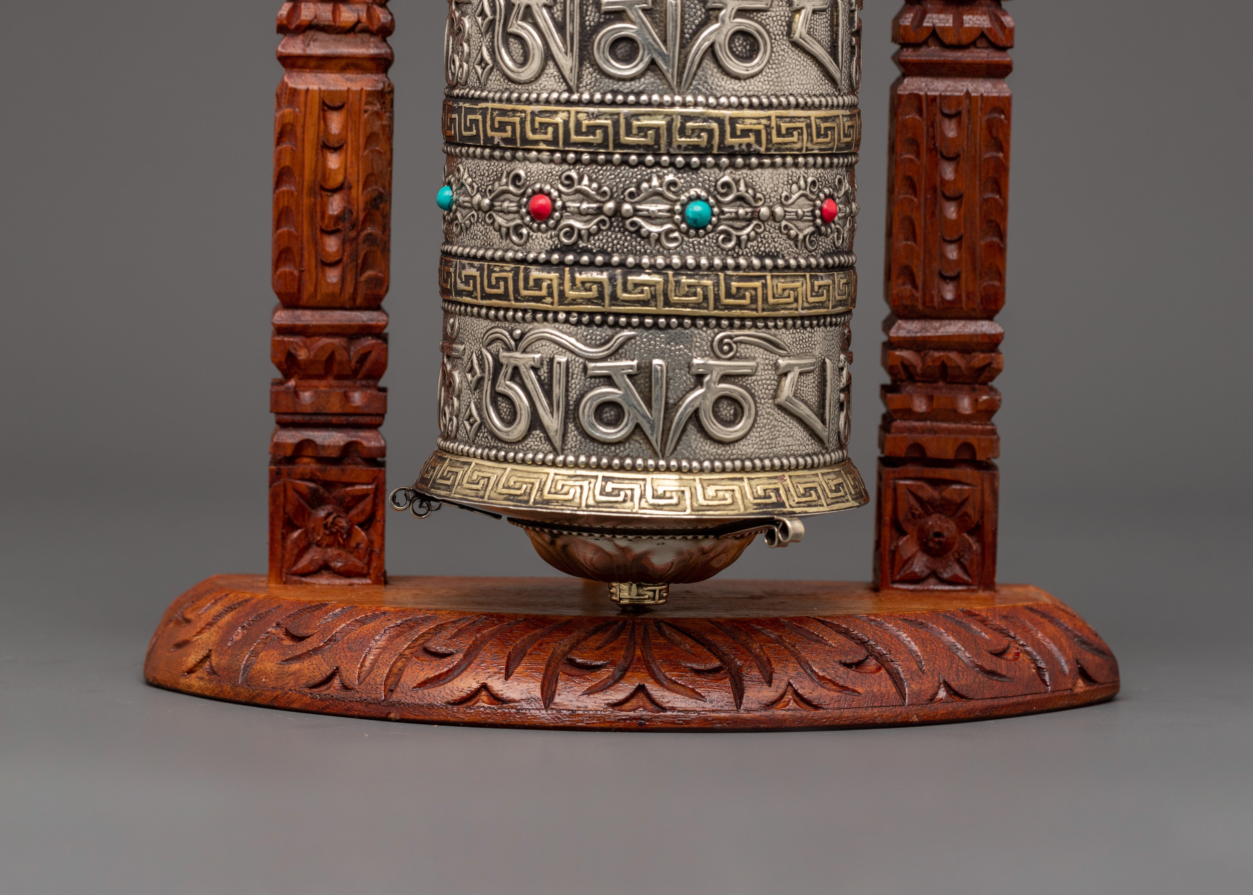 Hand-Carved Tibetan Wooden Prayer Wheel | Sacred Buddhist Spinner