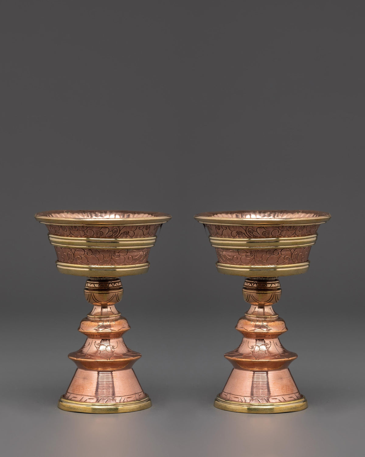 Handmade Buddhist Butter Lamp Set | Tibetan Copper Offering Lamps