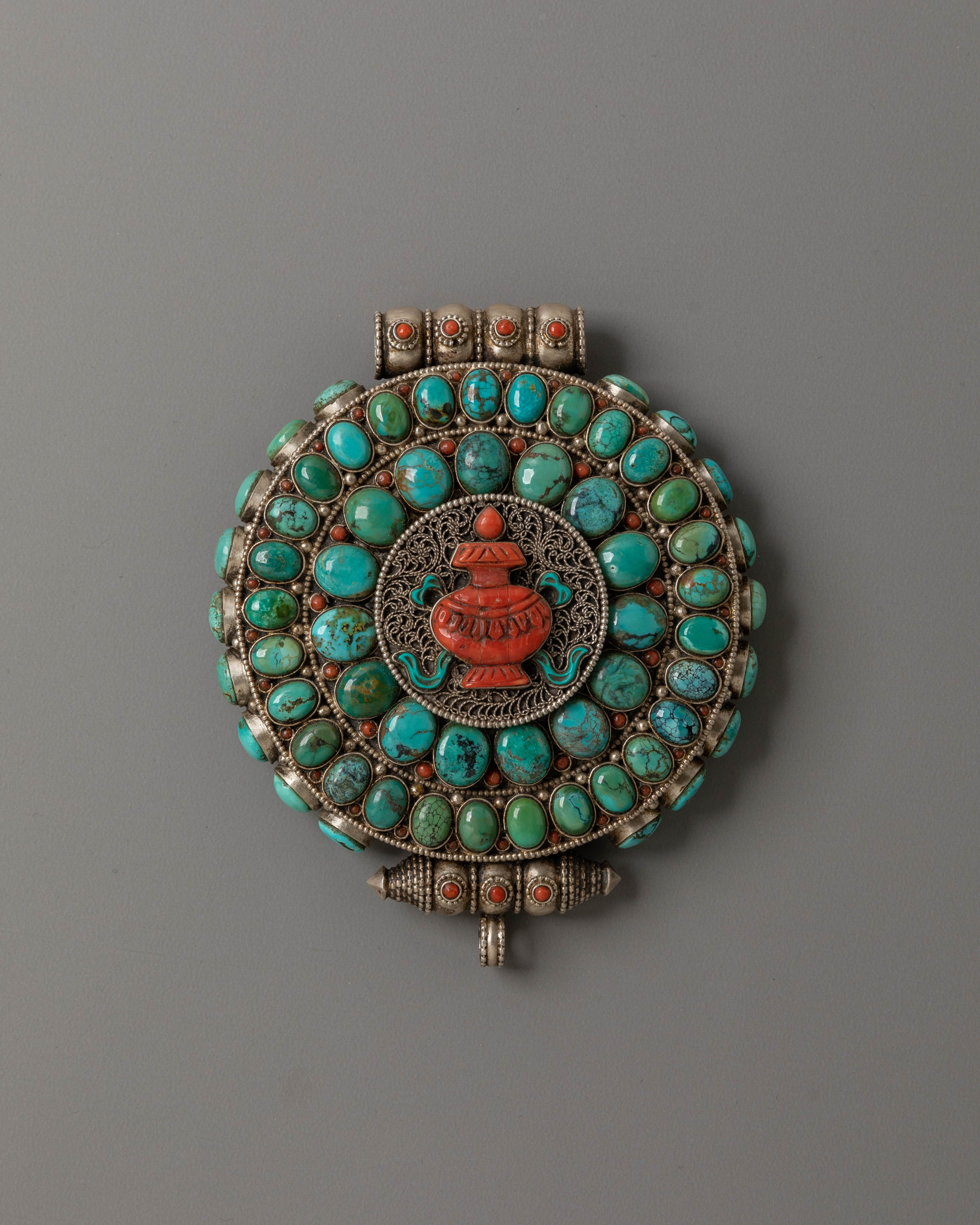 Tibetan Turquoise Ghau Box | Himalayan Sacred Prayer Amulet