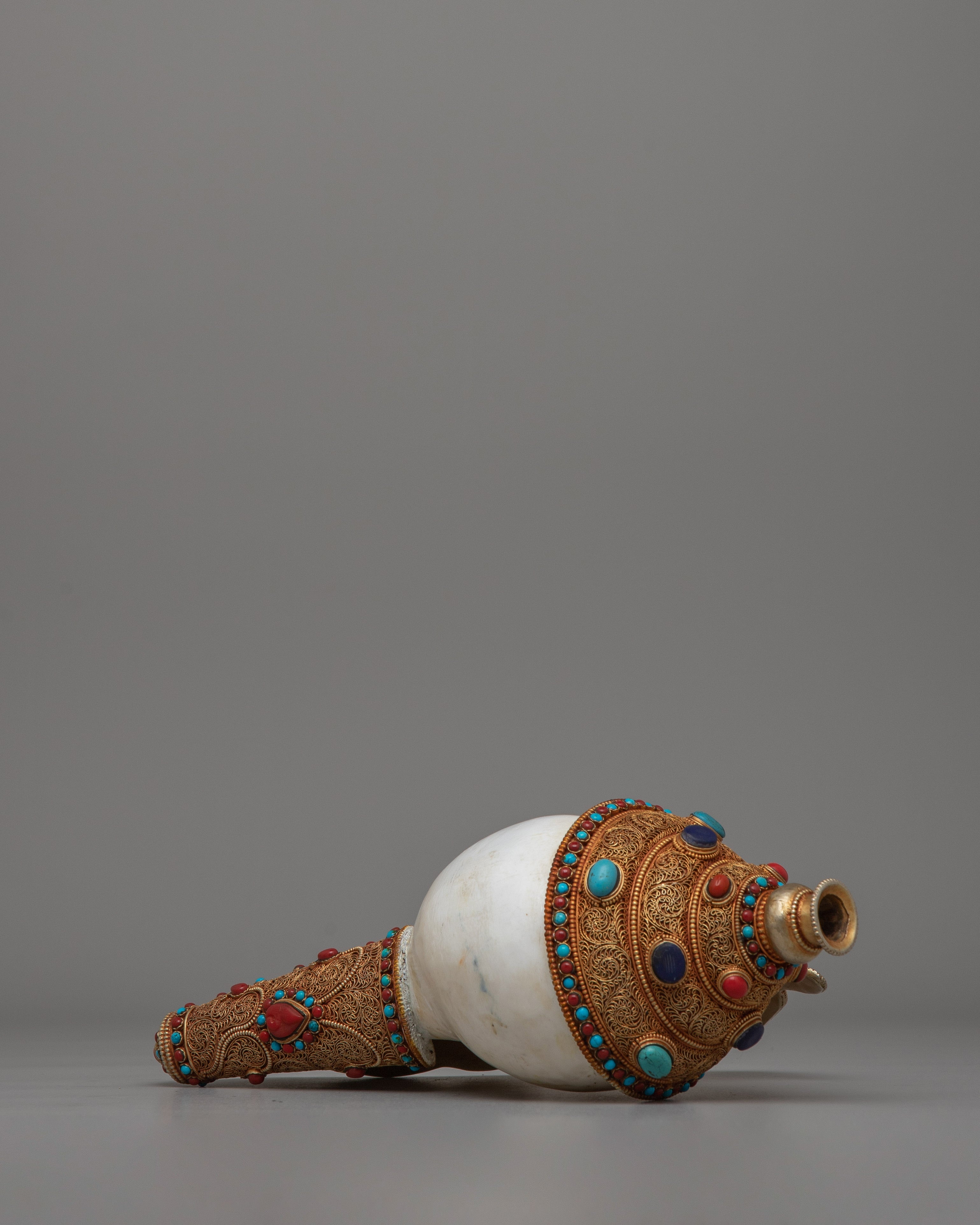 Gold-Plated Ritual Conch Shell | A sacred Buddhist Artifact for Decor and Rituals