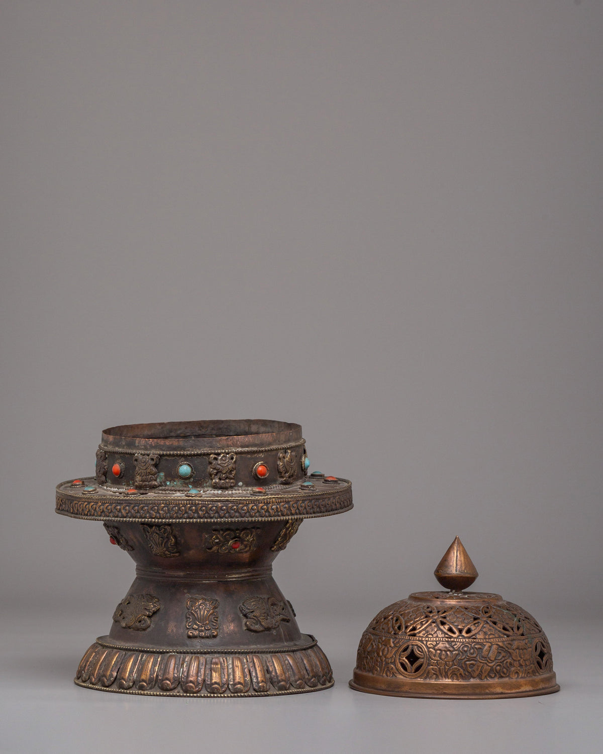 Incense Holder For Ritual | Copper Body With Gemstones