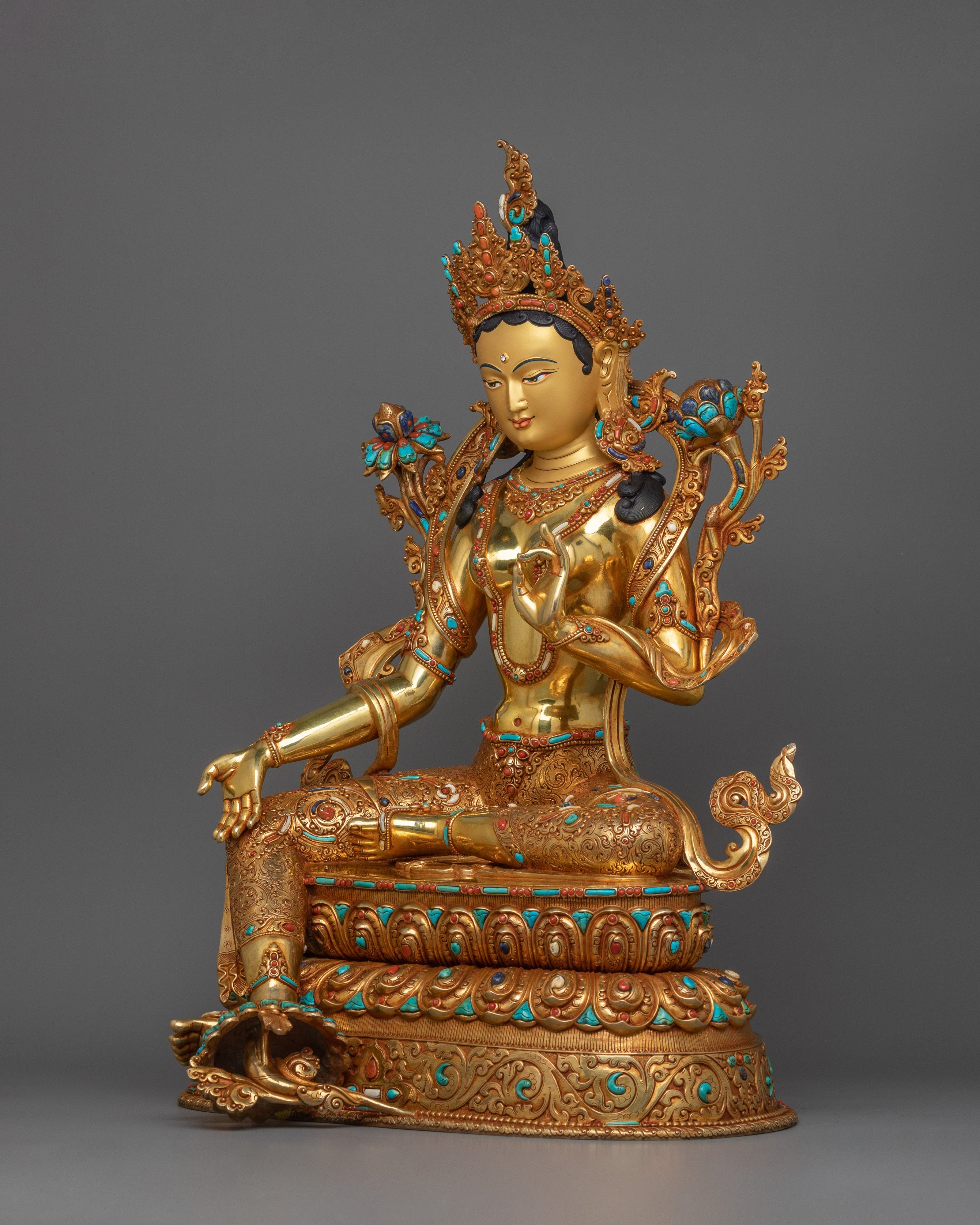 Himalayan Bodhisattva Goddess Green Tara Sculpture | Mother of Compassion and Mercy
