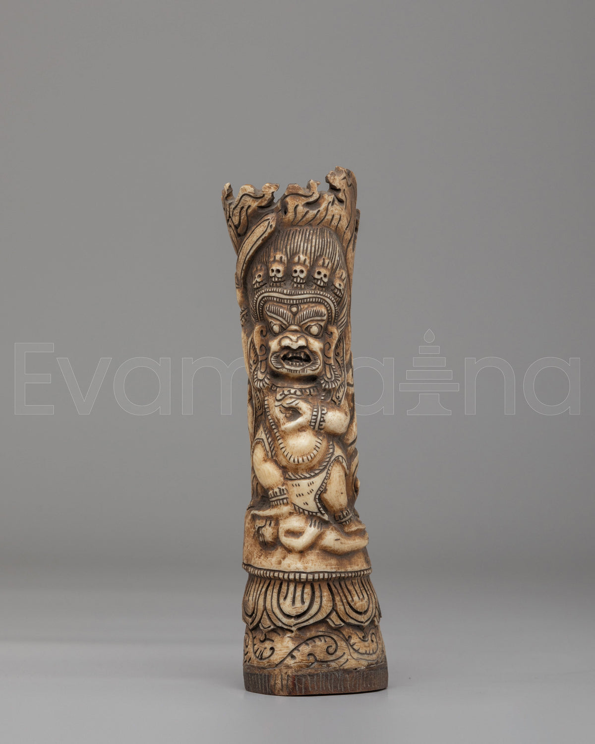 Sacred Mahakala Bone Stamp | Hand Carved Buffalo Bone Decor