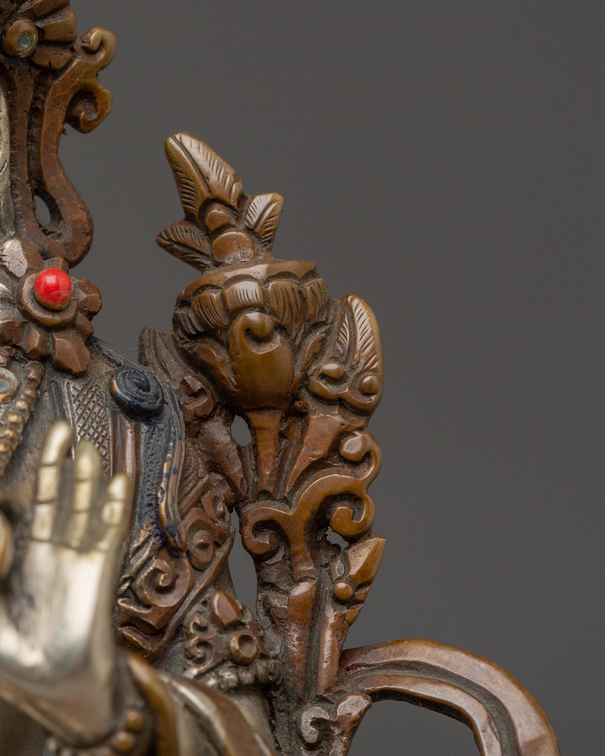 Silver and Copper White Tara Statue with Throne | Healing, Longevity & Spiritual Decor