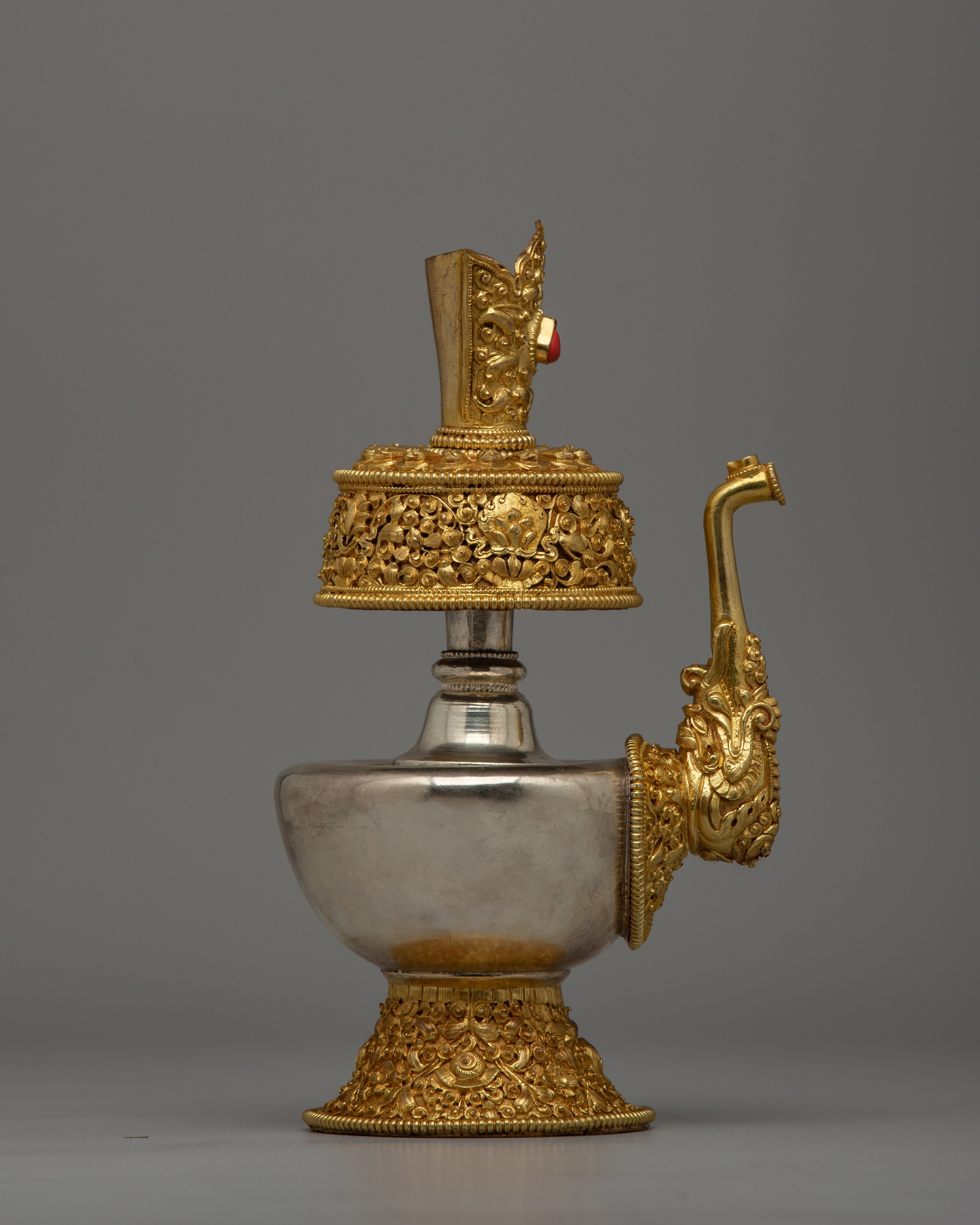 Cultural Gold and Silver Bhumba Artifact | Sacred Vessel with Filigree Design