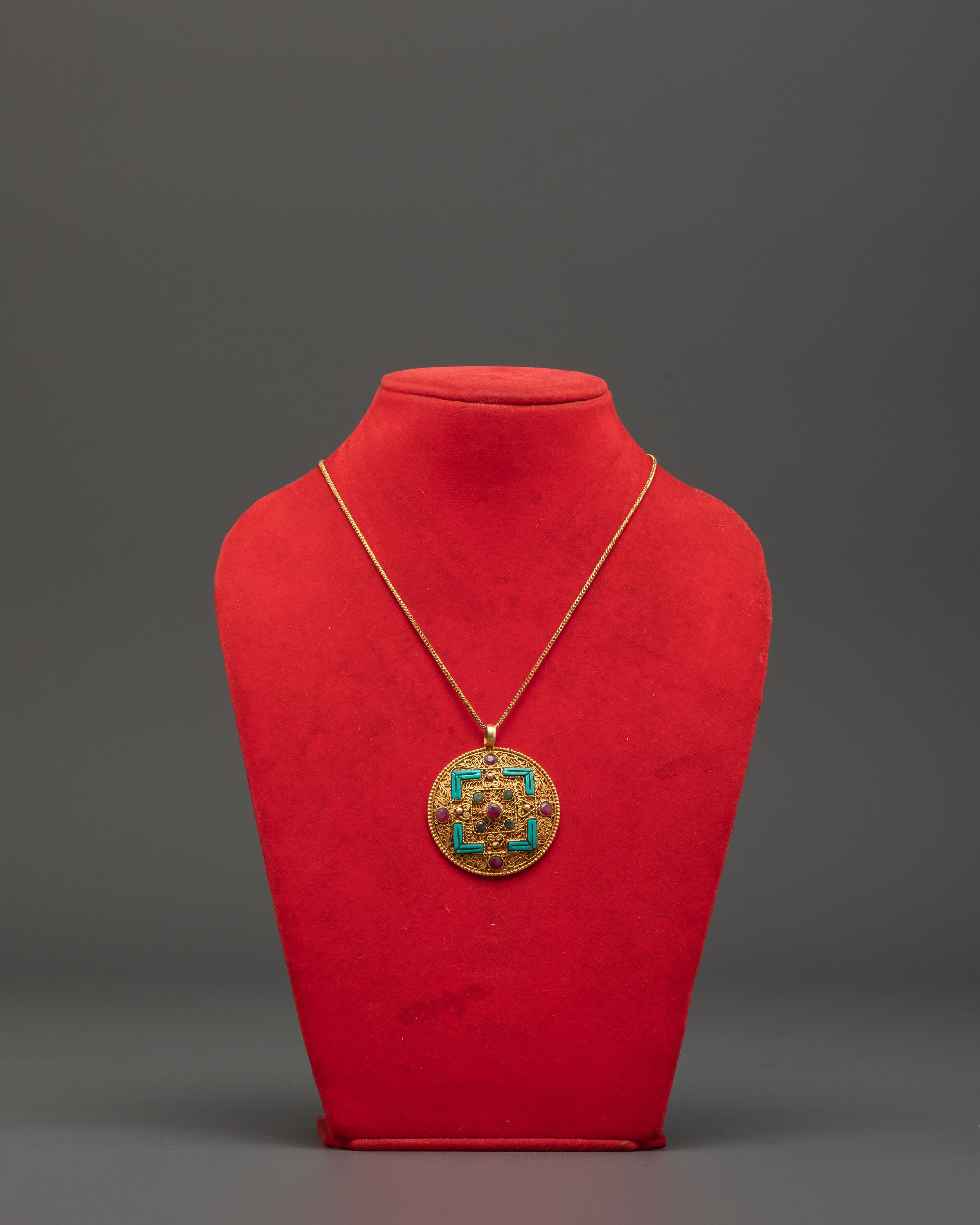 Gold Plated Locket with Turquoise | Elegant Pendant for Protection