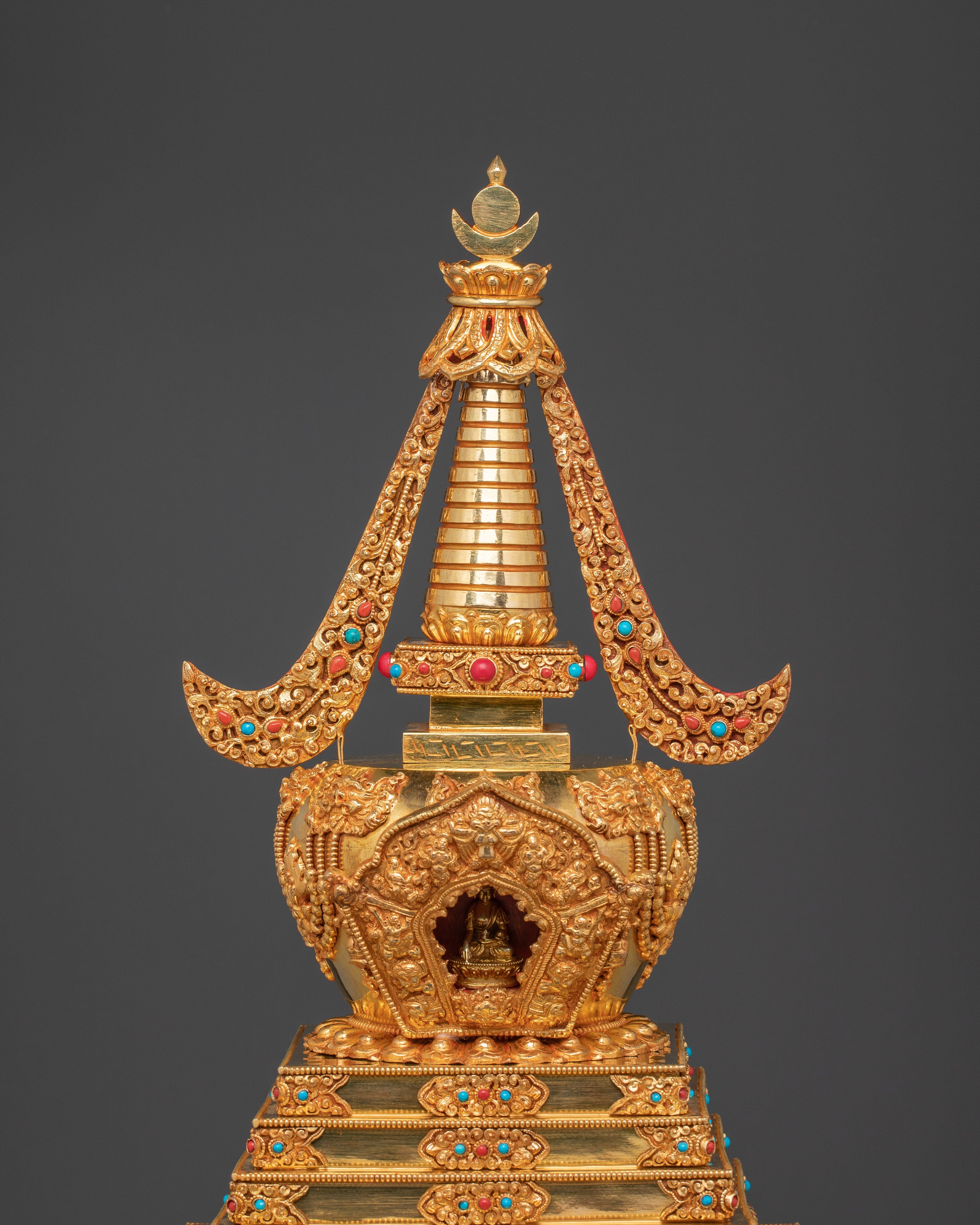 Turquoise Coral Stupa for Tibetan Altar & Meditation