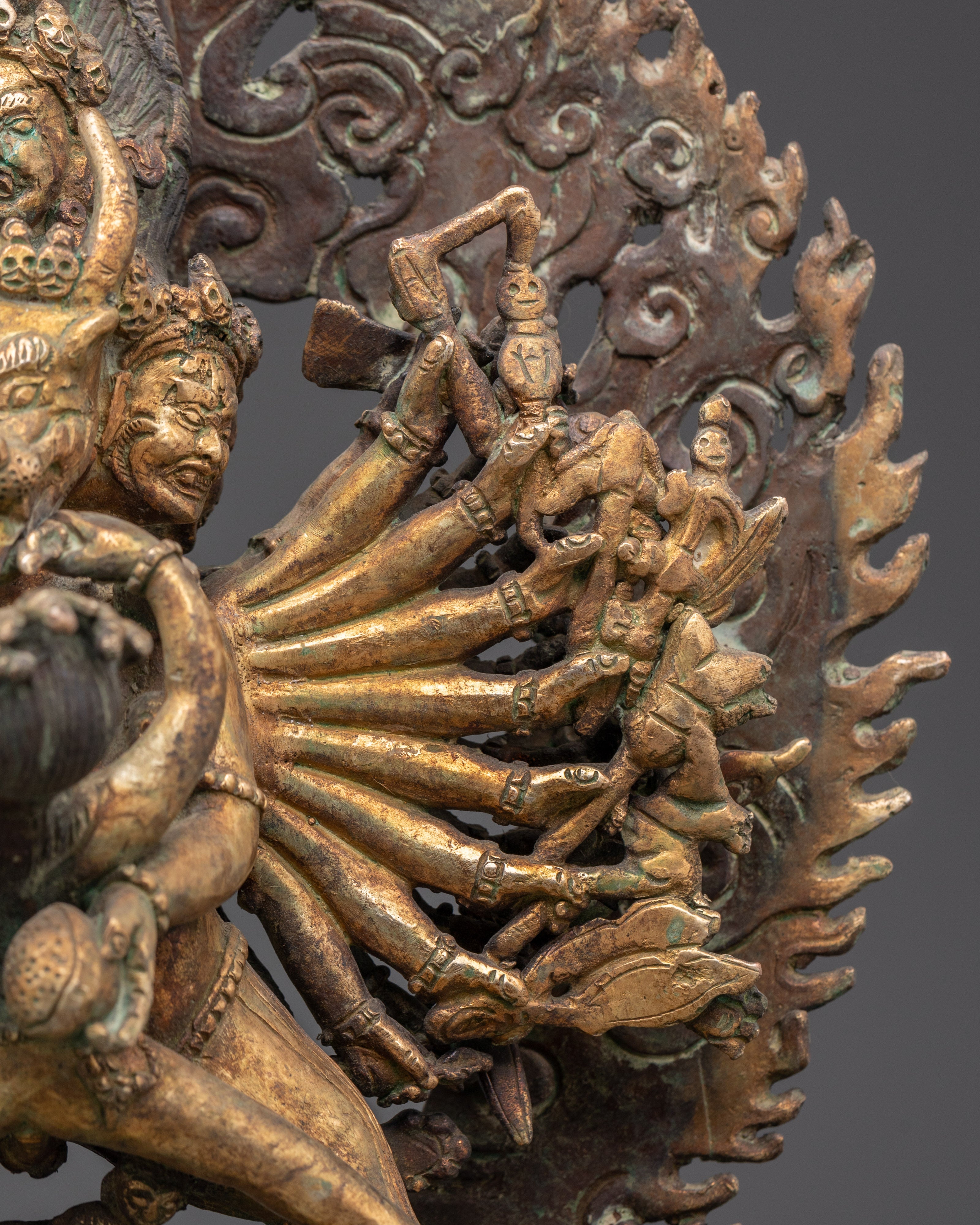 Handmade Gold Plated Yamantaka Statue | Copper Spiritual Art