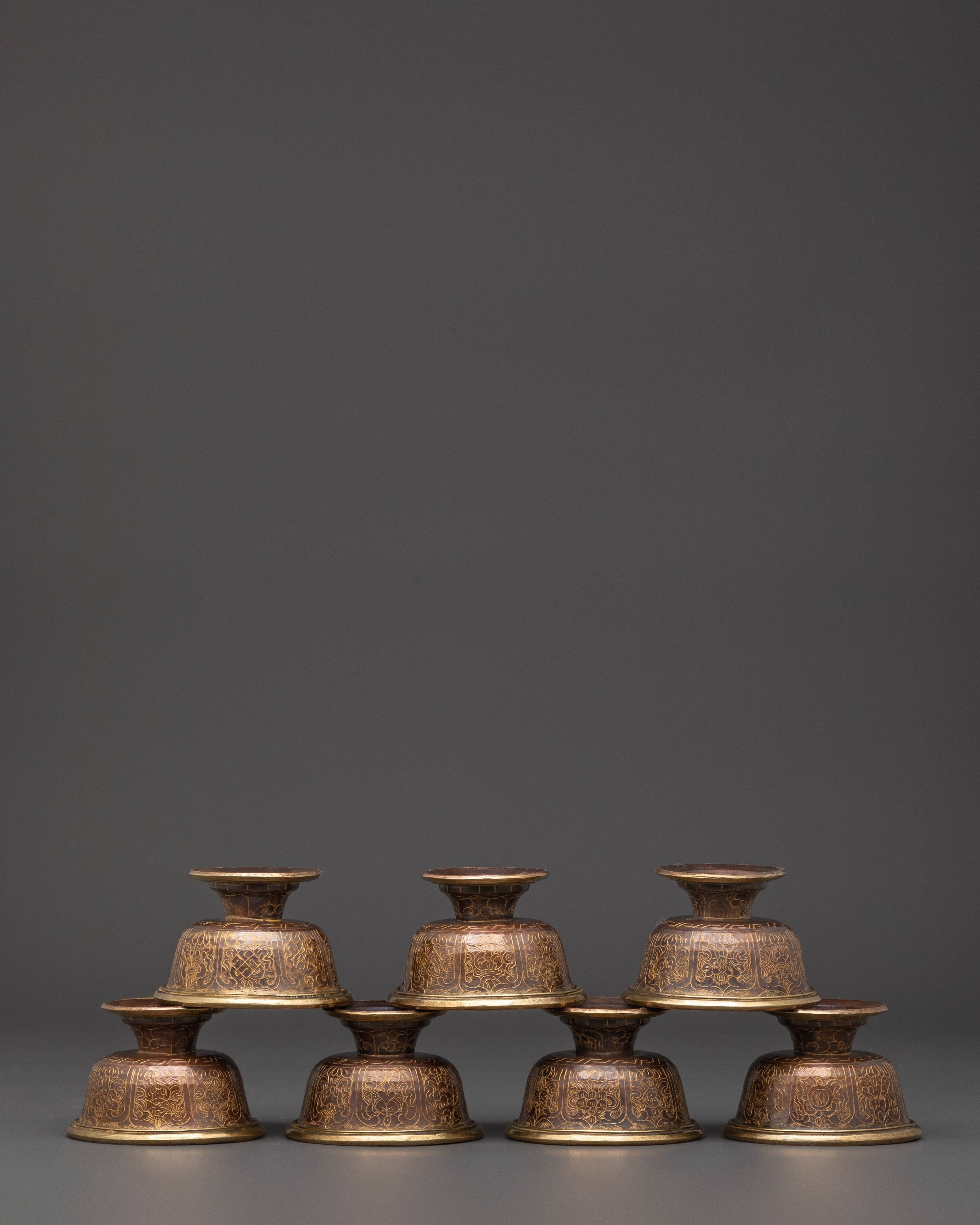 Oxidized Copper Offering Bowl Set | Tibetan Buddhist Rituals Craft