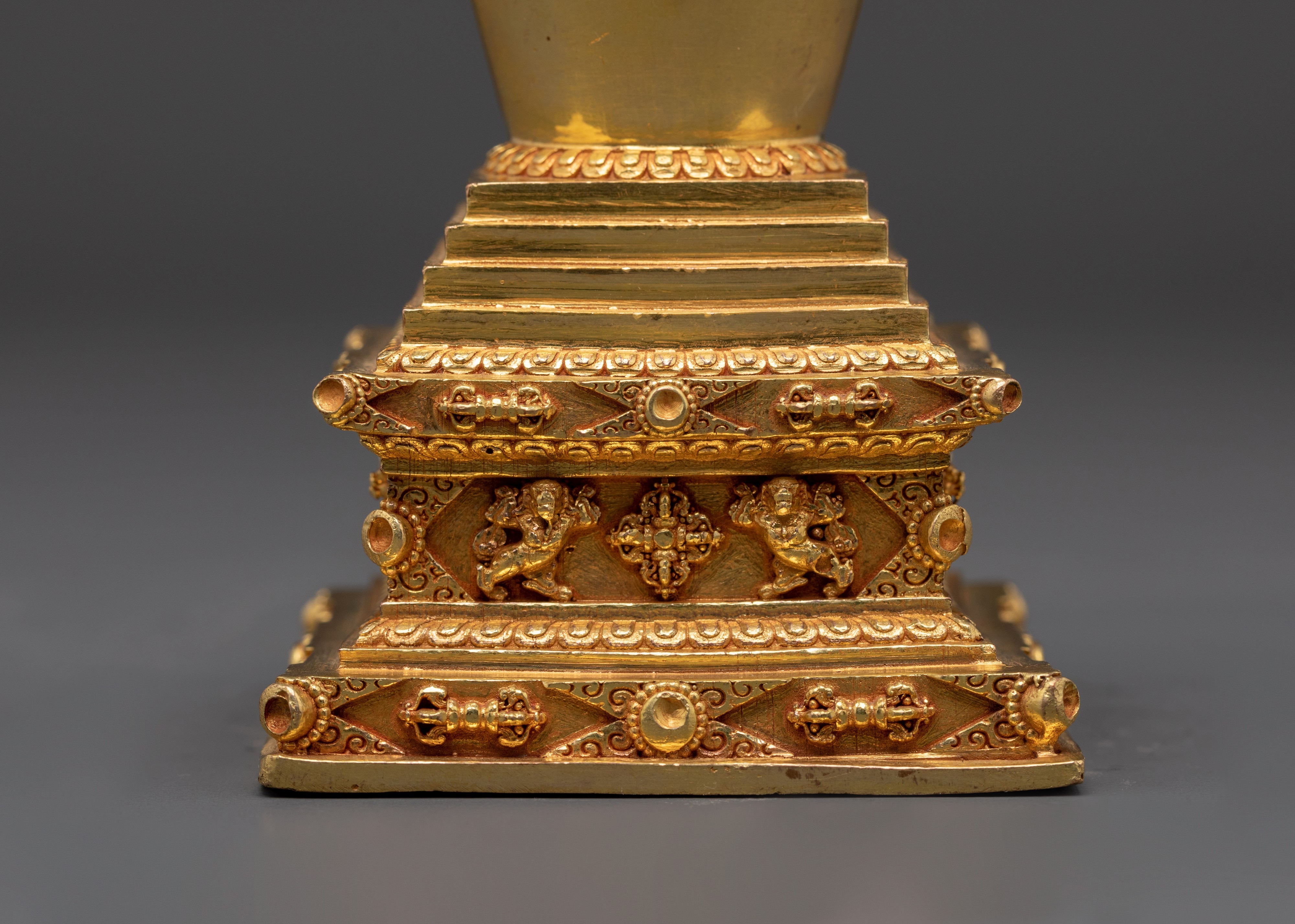 Handcrafted Buddhist Spiritual Copper Stupa Statue | Gold Plated Tibetan Decor