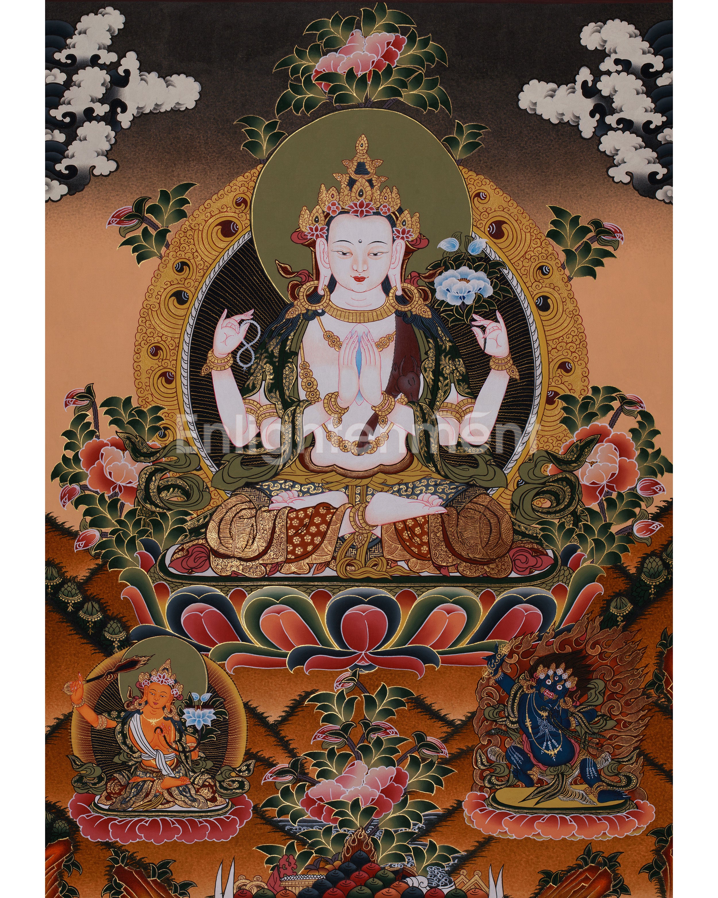 four-armed-chenrezig-with-manjushri-and-vajrapani
