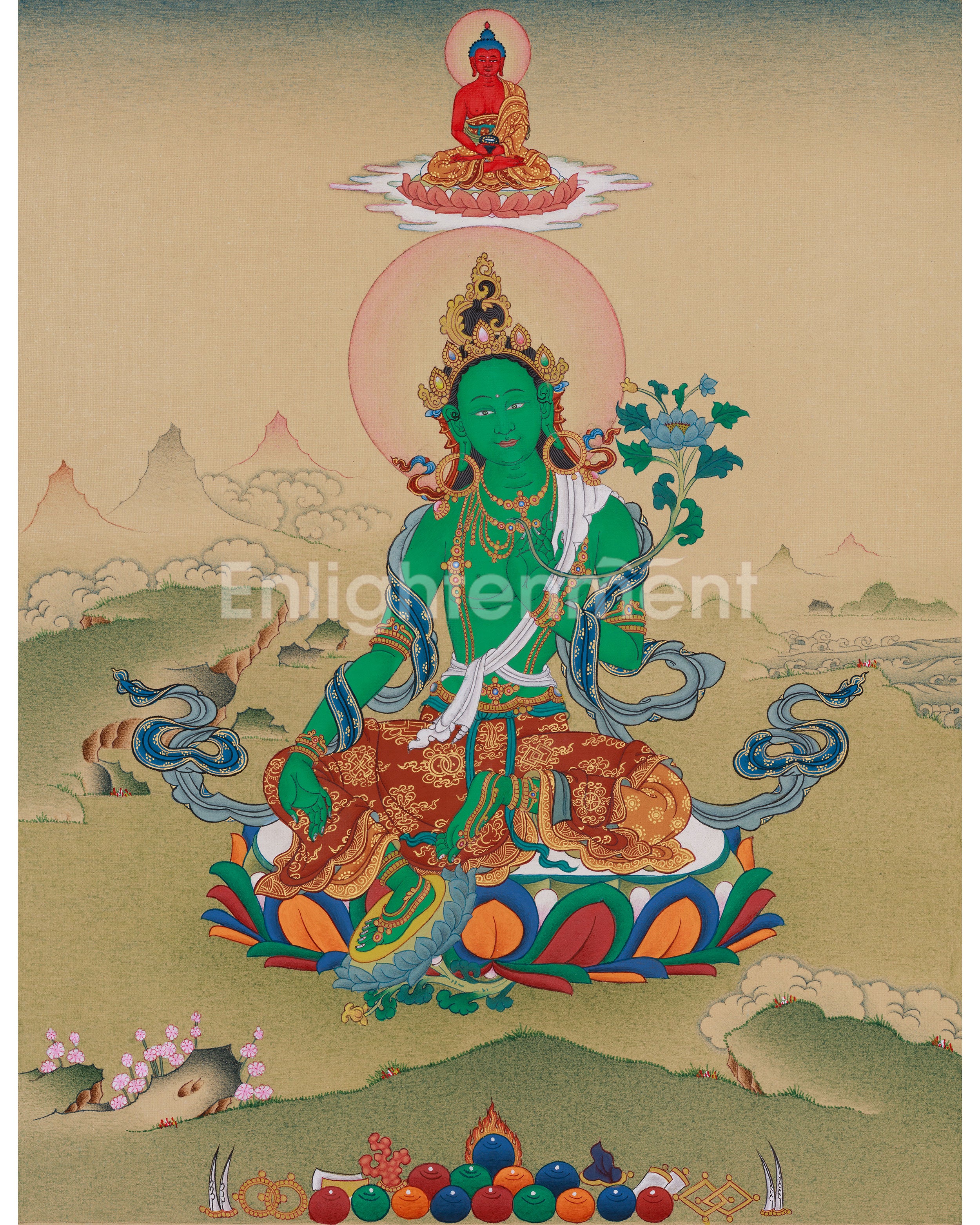 green-tara-with-amitabha-buddha-painting