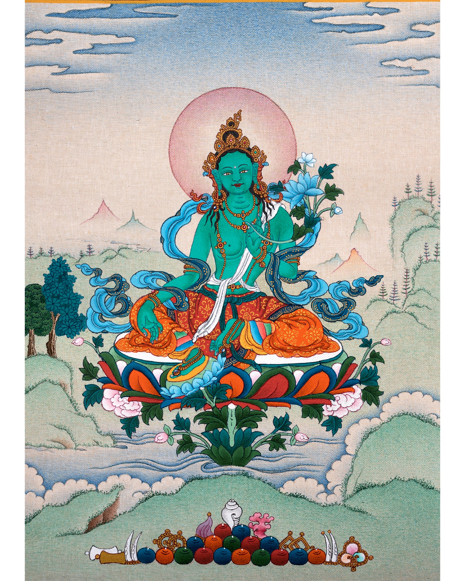 Green Tara Thangka | Female Bodhisattva |Traditional Tibetan Art