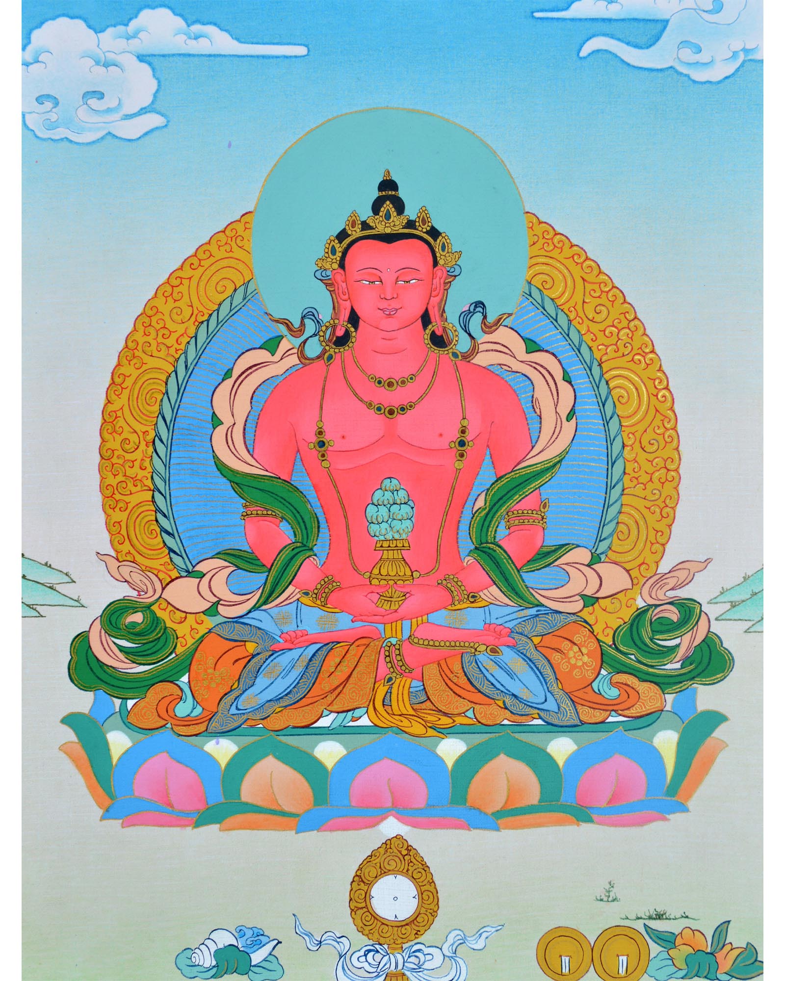Amitayus Thangka, Hand Painted Vajrayana Painting, Vajrayana thangka, Thangka Painting, Thangka Art