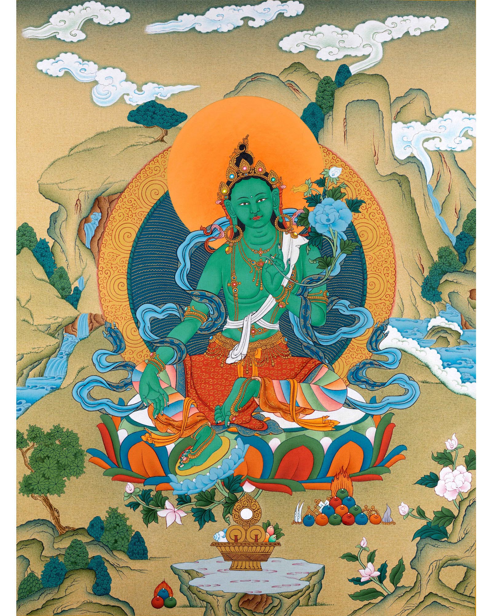 Green Tara Thangka | Mother Bodhisattva | Menri Style | Himalayan Buddhist Deity