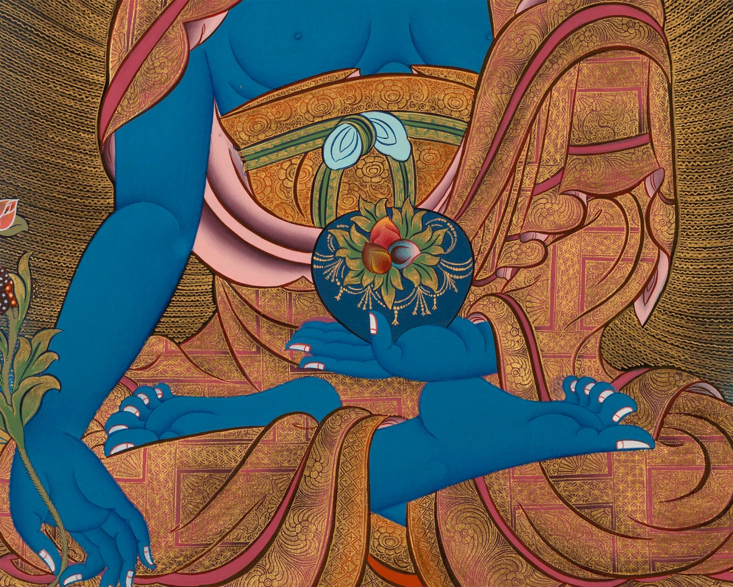 Original Hand Painted 24 Carat Gold Black and Gold Medicine Buddha Thangka Painting Done By Senior Nepali Artist For Healing Sickness