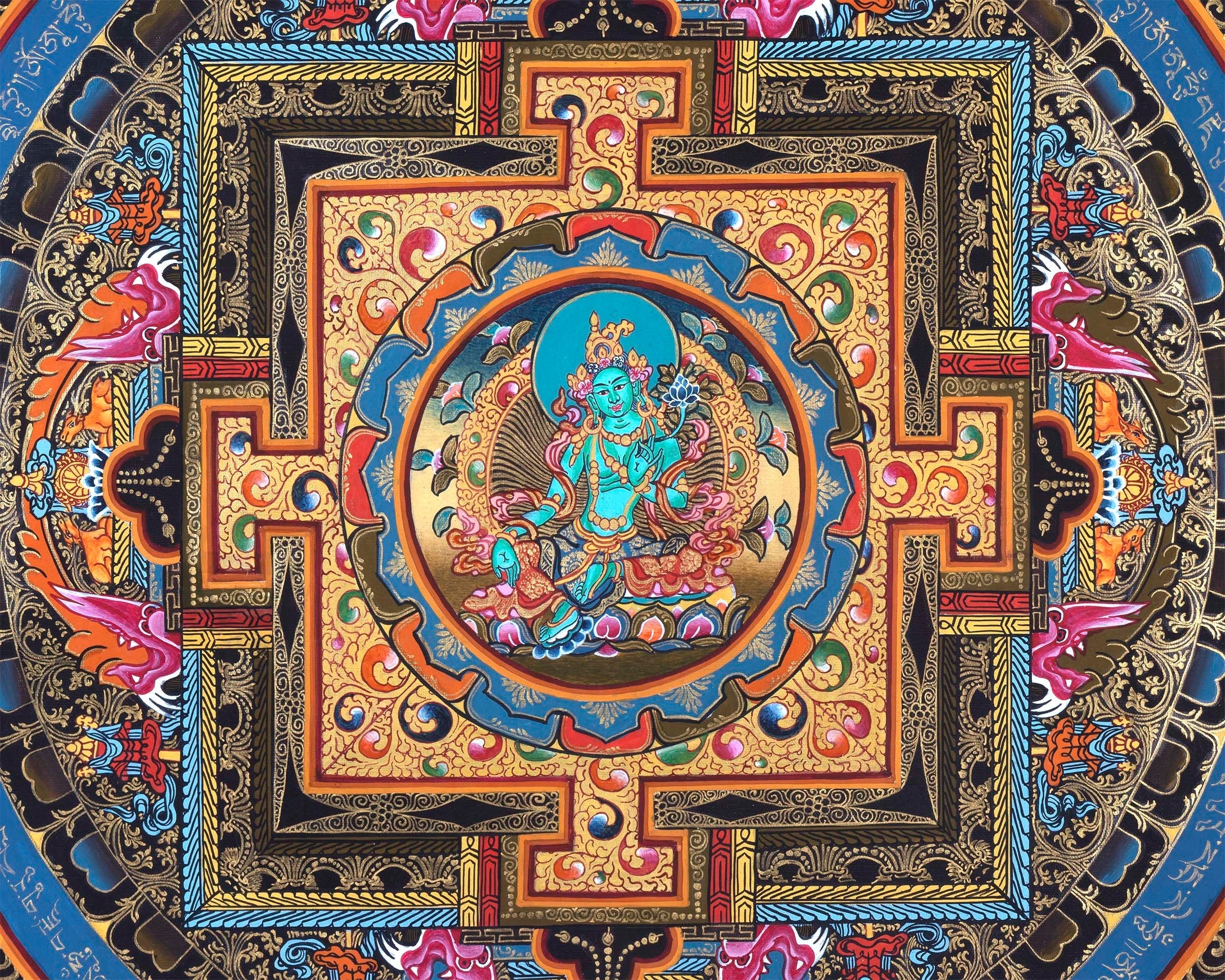 Bodhisattva Tara Thangka Mandala for Good luck | Traditional Painting | Buddhist Bodhisattva Dolma |